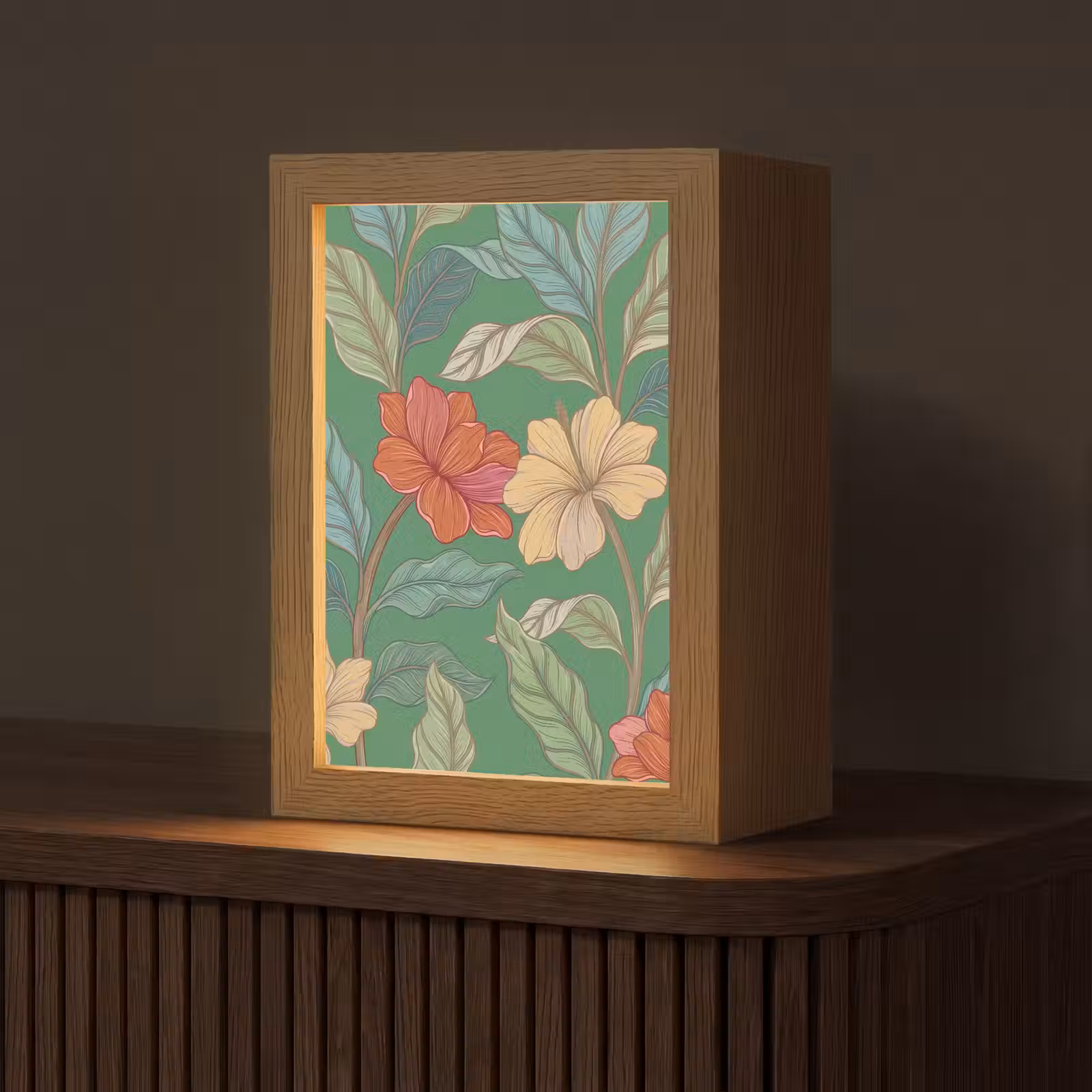Tischlampe - Blumen – Grün – Illustration - Bloemen - Groen - Illustratie Light Box met kabel (Tafellamp) klein