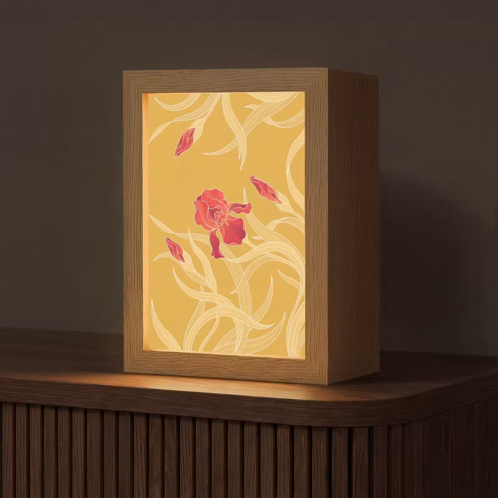 Tischlampe - Blumen – Illustration – Rot - Bloemen - Illustratie - Rood Light Box met kabel (Tafellamp) klein