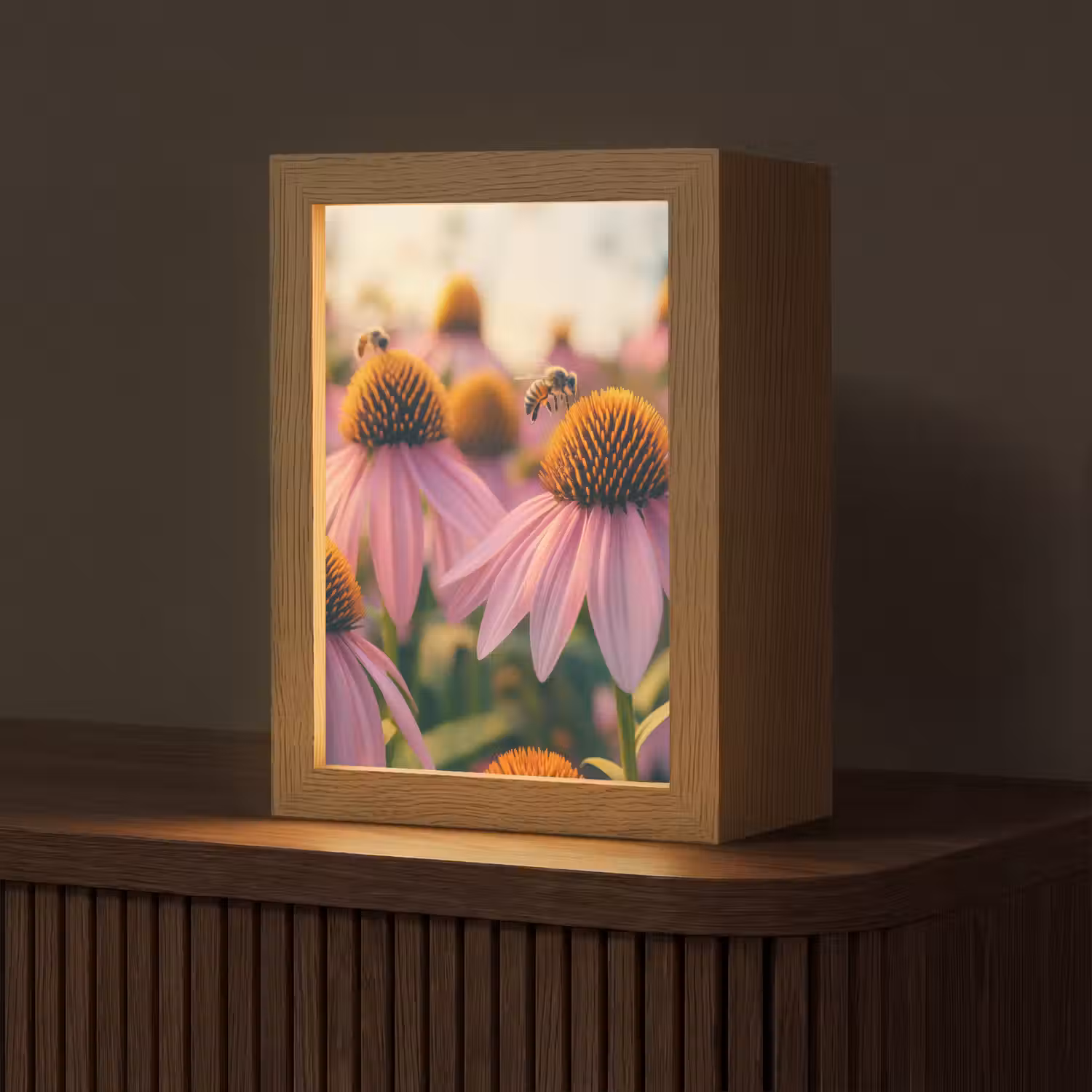 Bloemen - Paars - Bijen Light Box met kabel (Tafellamp) klein -z3d_website