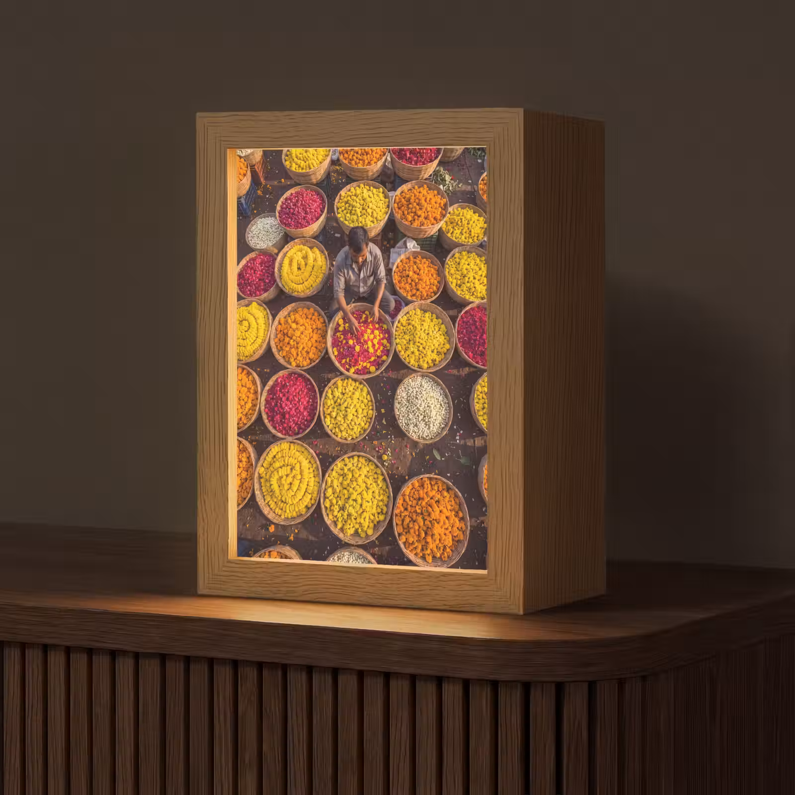 Tischlampe - Blumen – Markt – Bunt - Bloemen - Markt - Kleurrijk Light Box met kabel (Tafellamp) klein