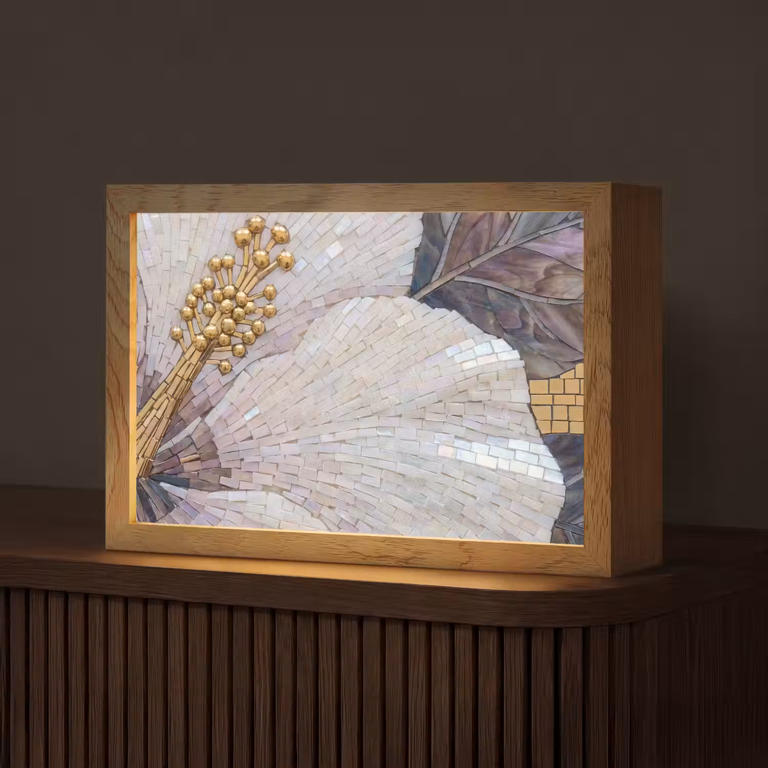 Bloemen - Mozaïek - Kunst - Modern - Goud Light Box met kabel (Tafellamp) klein -z3d_website