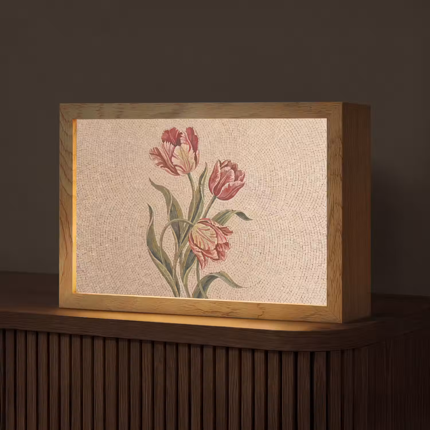 Bloemen - Mozaïek - Rood - Groen - Kunst Light Box met kabel (Tafellamp) klein -z3d_website