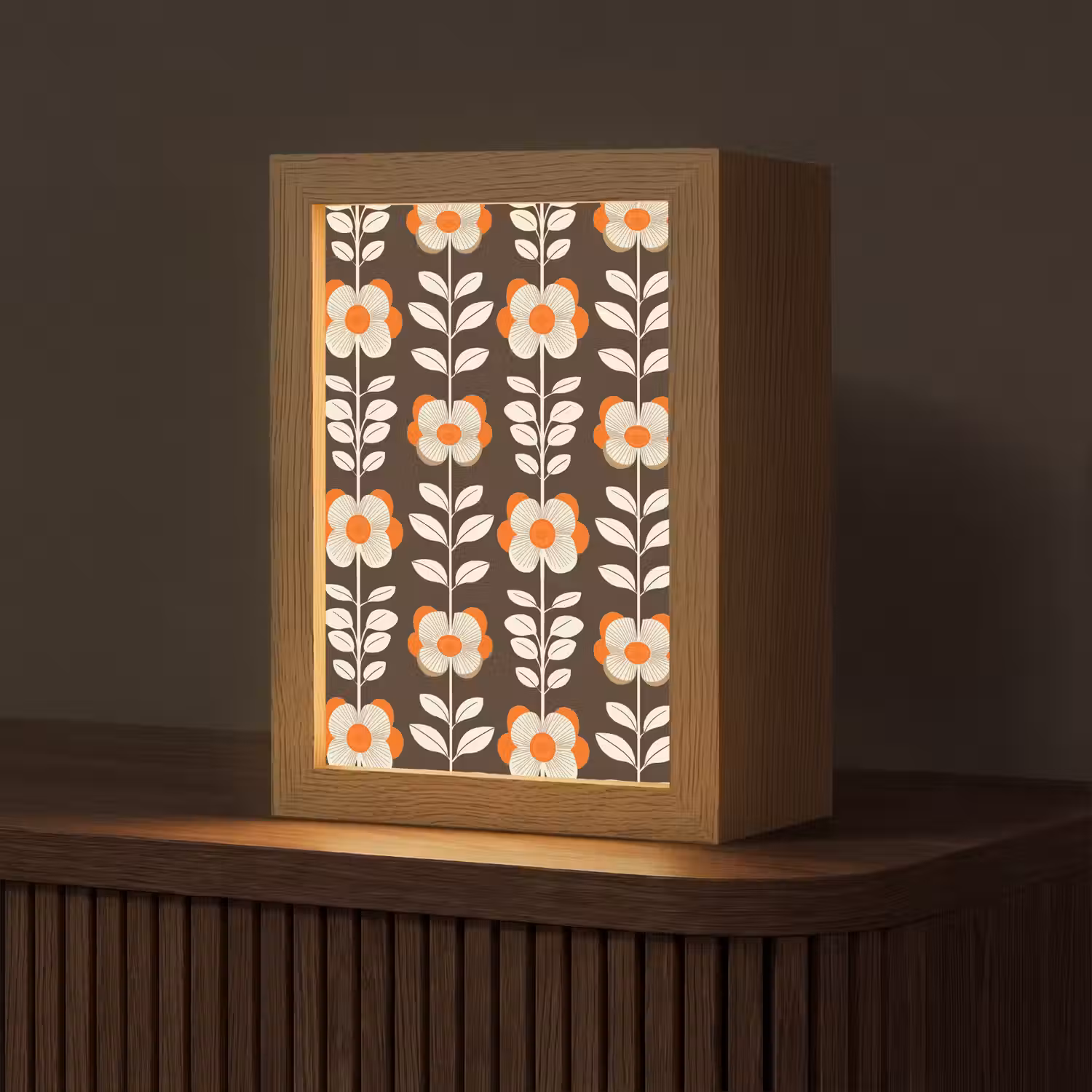 Bloemen - Retro - Bruin Light Box met kabel (Tafellamp) klein 925 -z3d_website