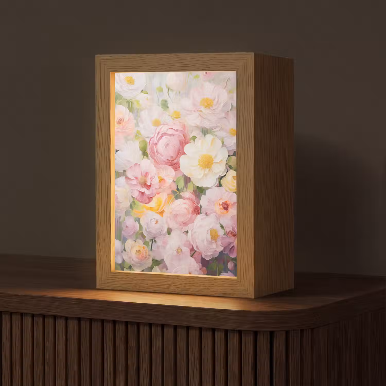 Bloemen - Roze - Botanisch - Kunst - Acrylverf Light Box met kabel (Tafellamp) klein -z3d_website