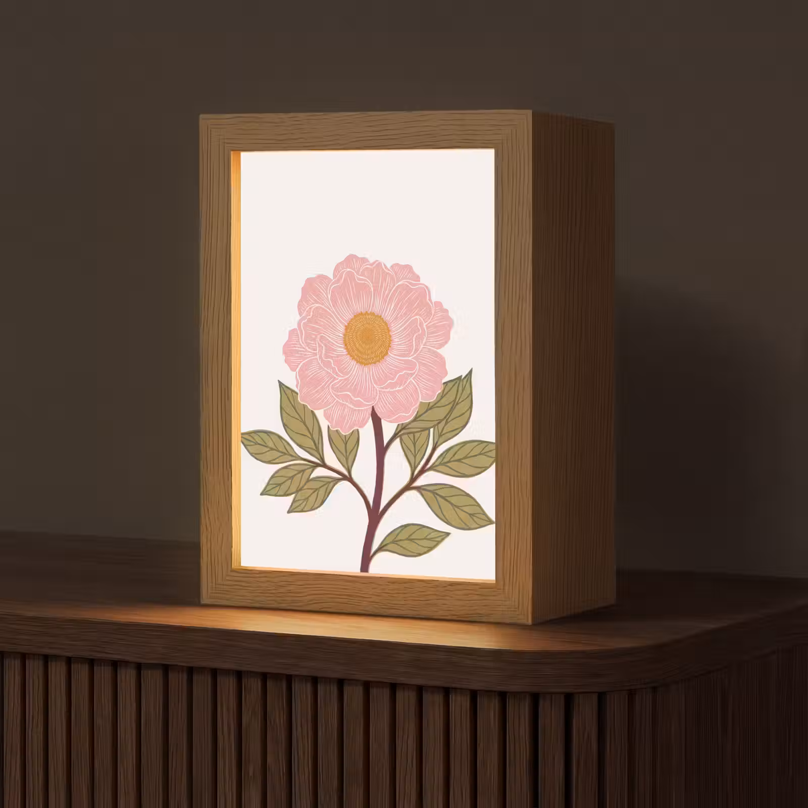 Tischlampe - Blumen – Rosa – Illustration - Bloemen - Roze - Illustratie Light Box met kabel (Tafellamp) klein