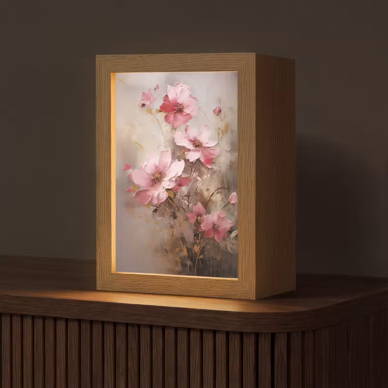 Bloemen - Roze - Kunst - Watercolor Light Box met kabel (Tafellamp) klein -z3d_website