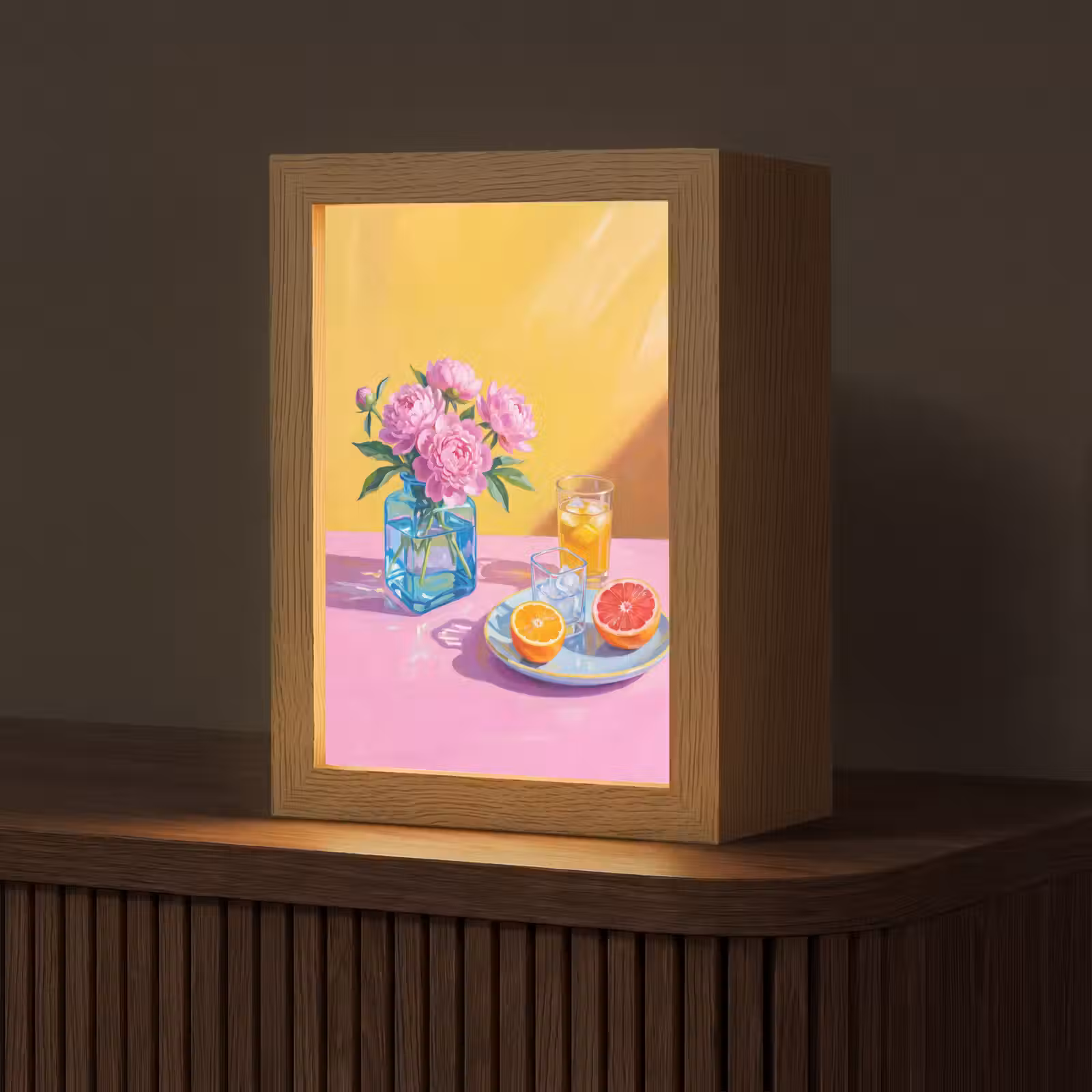Tischlampe - Blumen – Rosa – Modern - Bloemen - Roze - Modern Light Box met kabel (Tafellamp) klein