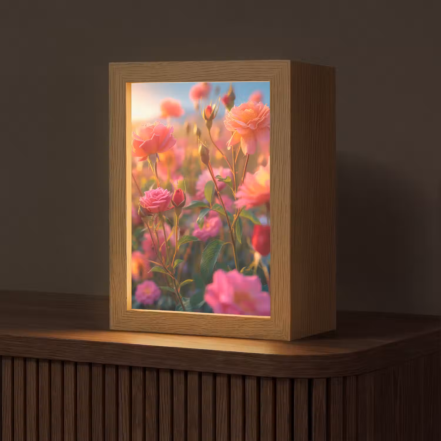 Bloemen - Rozen - Natuur - Roze - Bloem Light Box met kabel (Tafellamp) klein -z3d_website