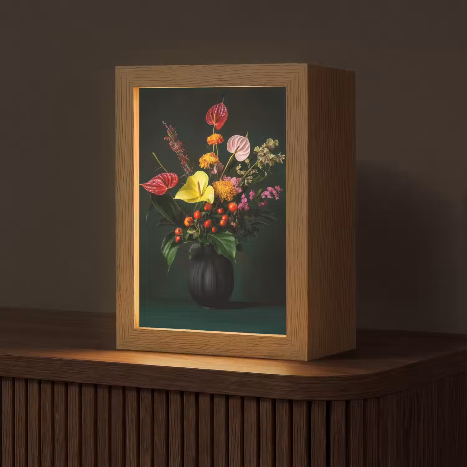 Bloemen - Vaas - Zwart Light Box met kabel (Tafellamp) klein -z3d_website
