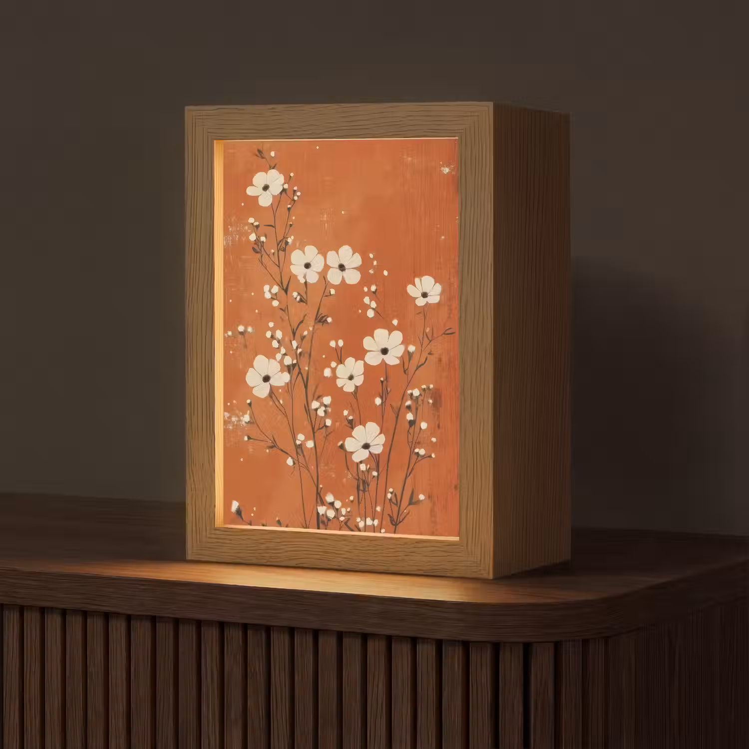 Bloemen - Wit - Subtiel - Roestkleur Light Box met kabel (Tafellamp) klein -z3d_website
