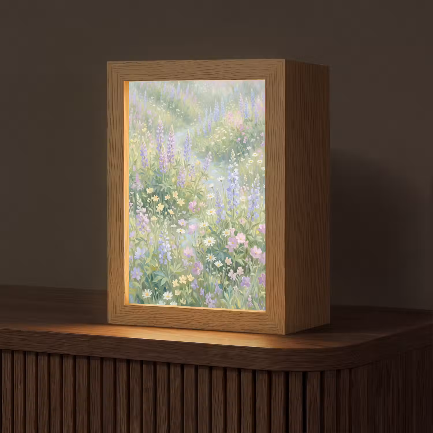 Bloemenveld - Heuvels - Kleurrijk Light Box met kabel (Tafellamp) klein -z3d_website