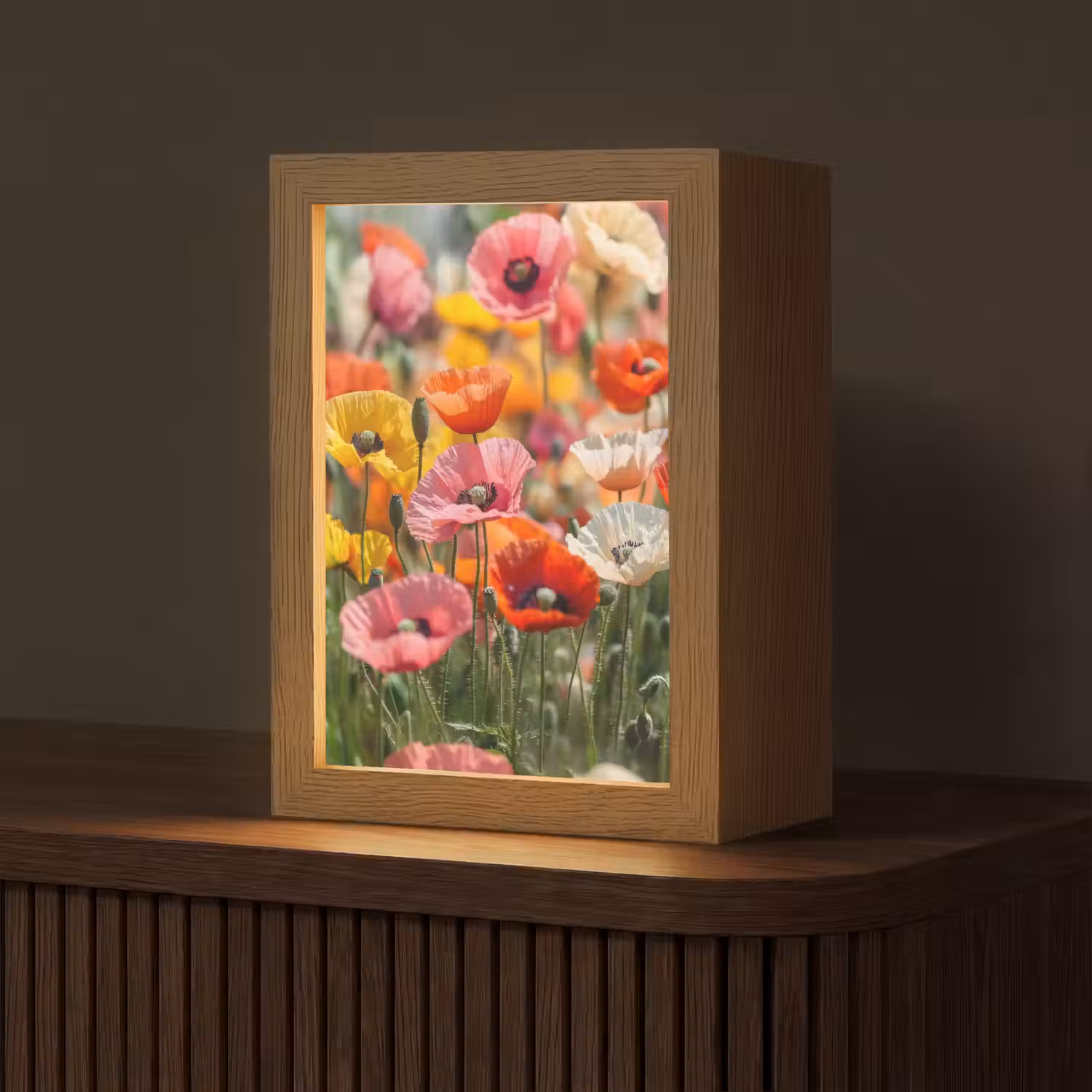 Bloemenveld - Klaprozen - Kleurrijk Light Box met kabel (Tafellamp) klein -z3d_website