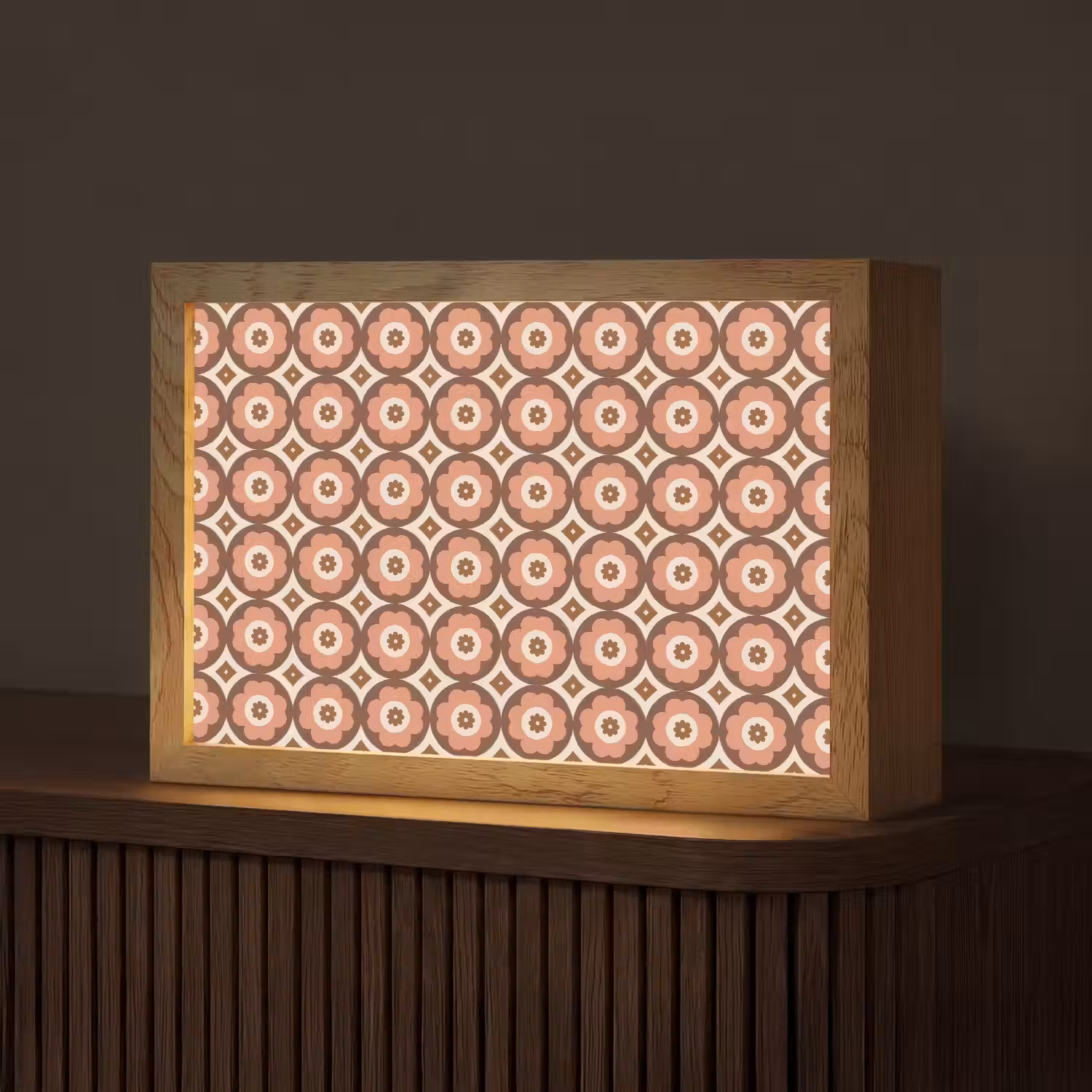 Bloemvormen - Patroon - Roze - Vintage Light Box met kabel (Tafellamp) klein -z3d_website