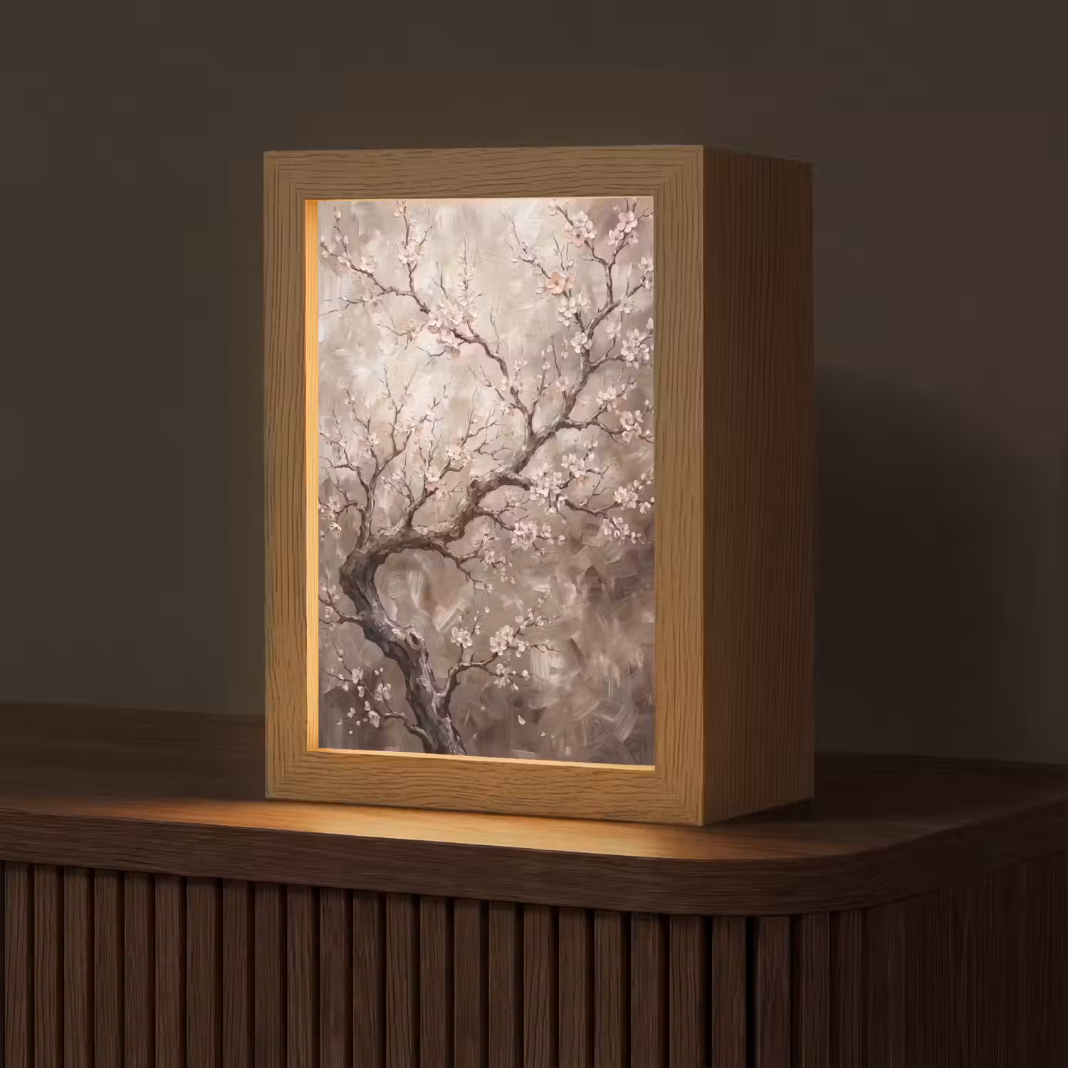 Bloesem - Takken - Schilderij - Beige - Serene Light Box met kabel (Tafellamp) klein -z3d_website