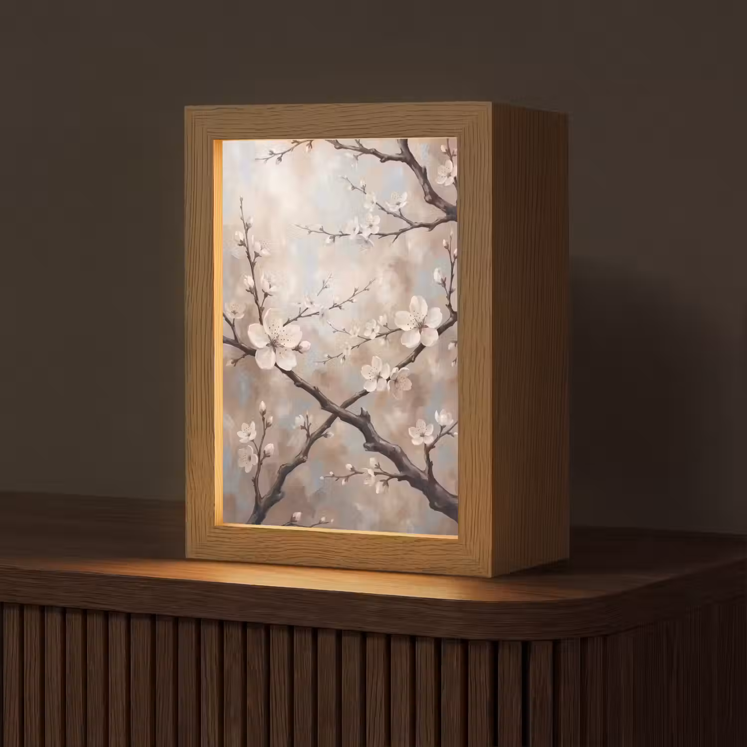 Bloesem - Takken - Schilderij - Beige - Serene Light Box met kabel (Tafellamp) klein -z3d_website