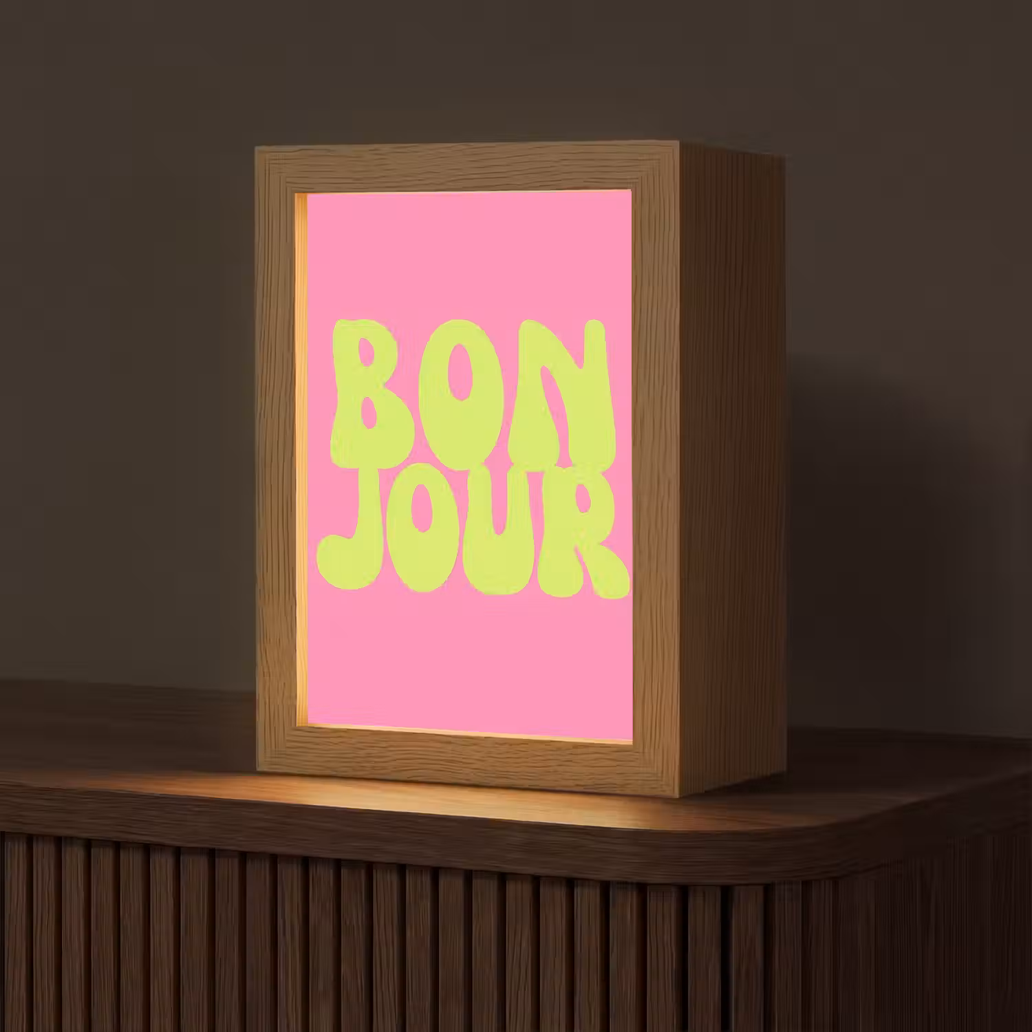 Bonjour - Roze - Fel groen Light Box met kabel (Tafellamp) klein -z3d_website