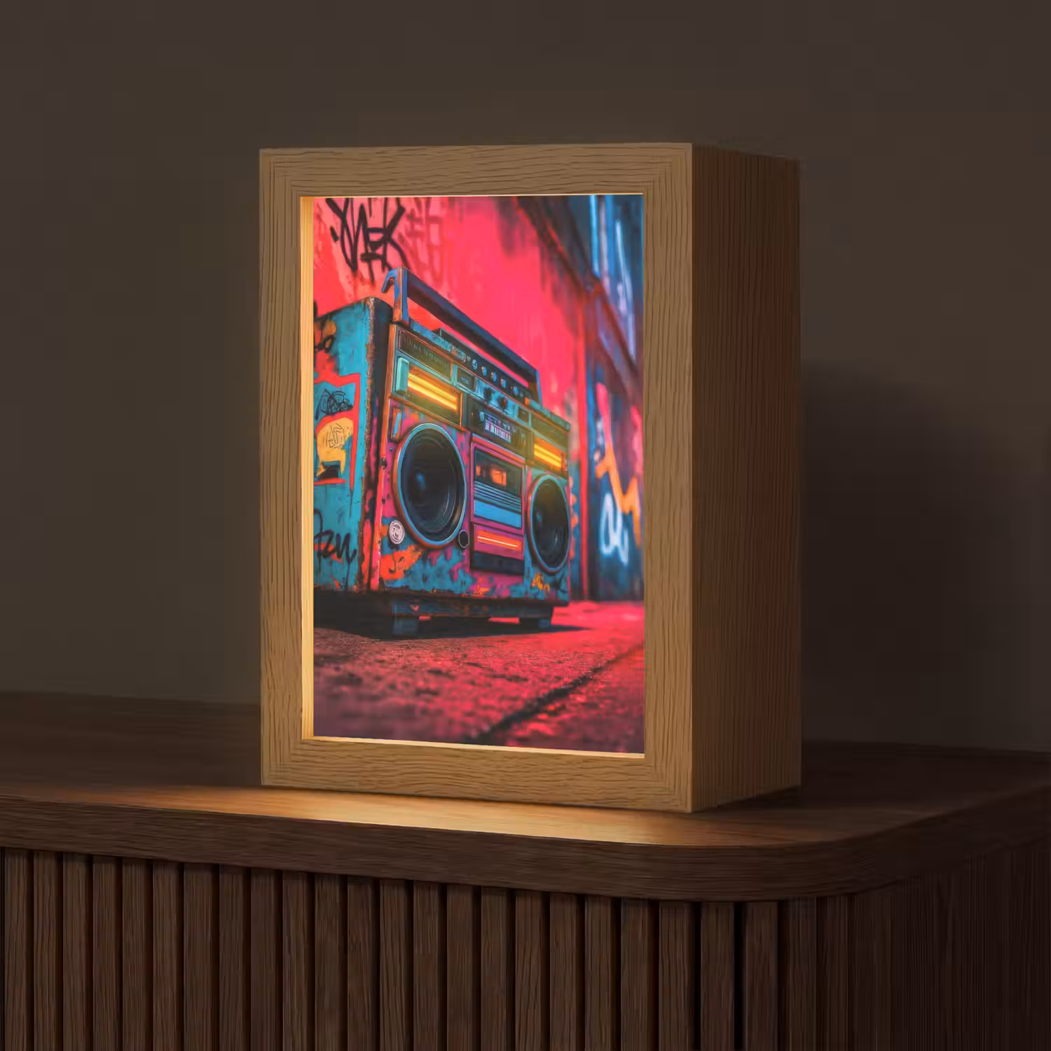 Boombox - Rood - Graffiti - Neon Light Box met kabel (Tafellamp) klein -z3d_website