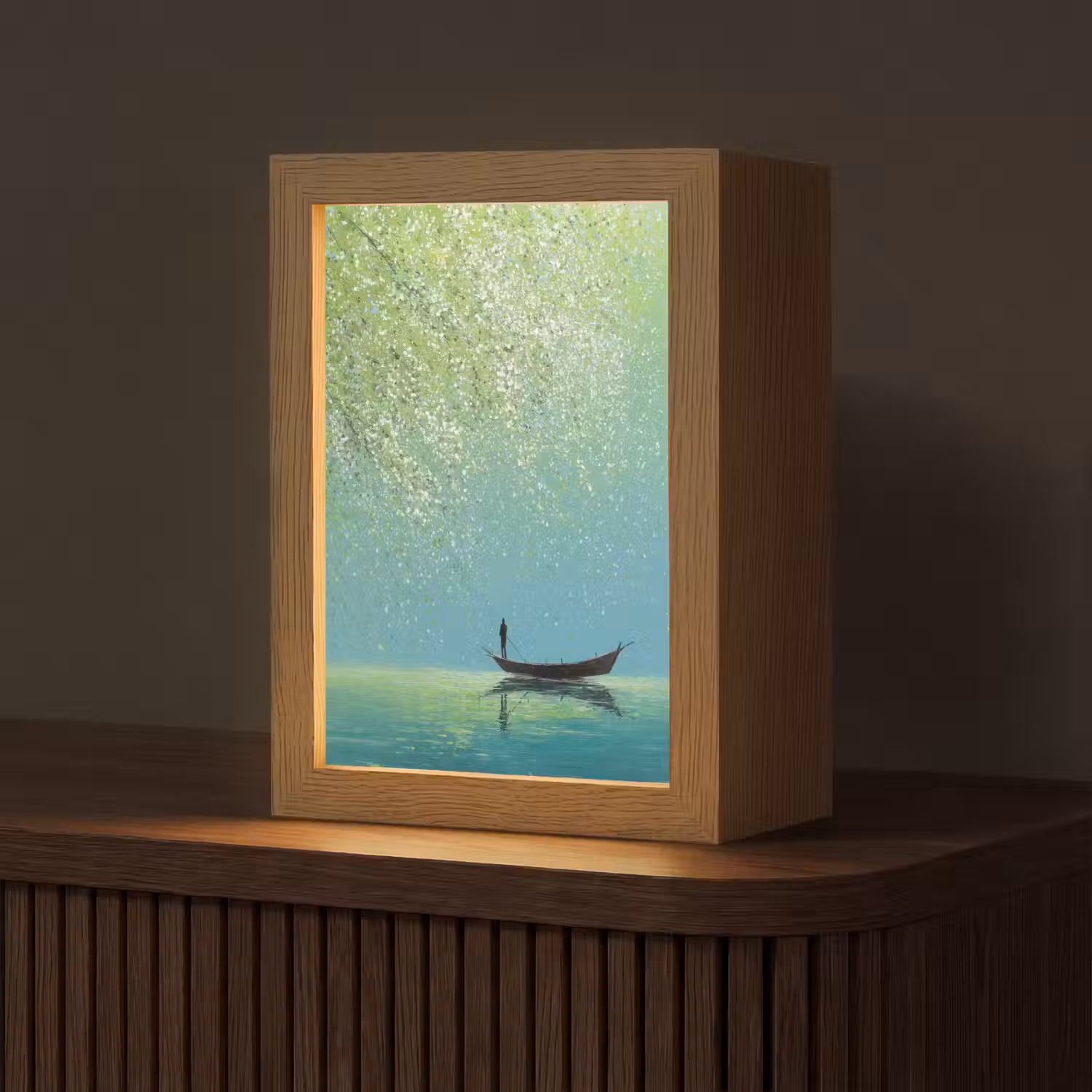 Bootje - Water - Bladeren - Bloesems Light Box met kabel (Tafellamp) klein -z3d_website
