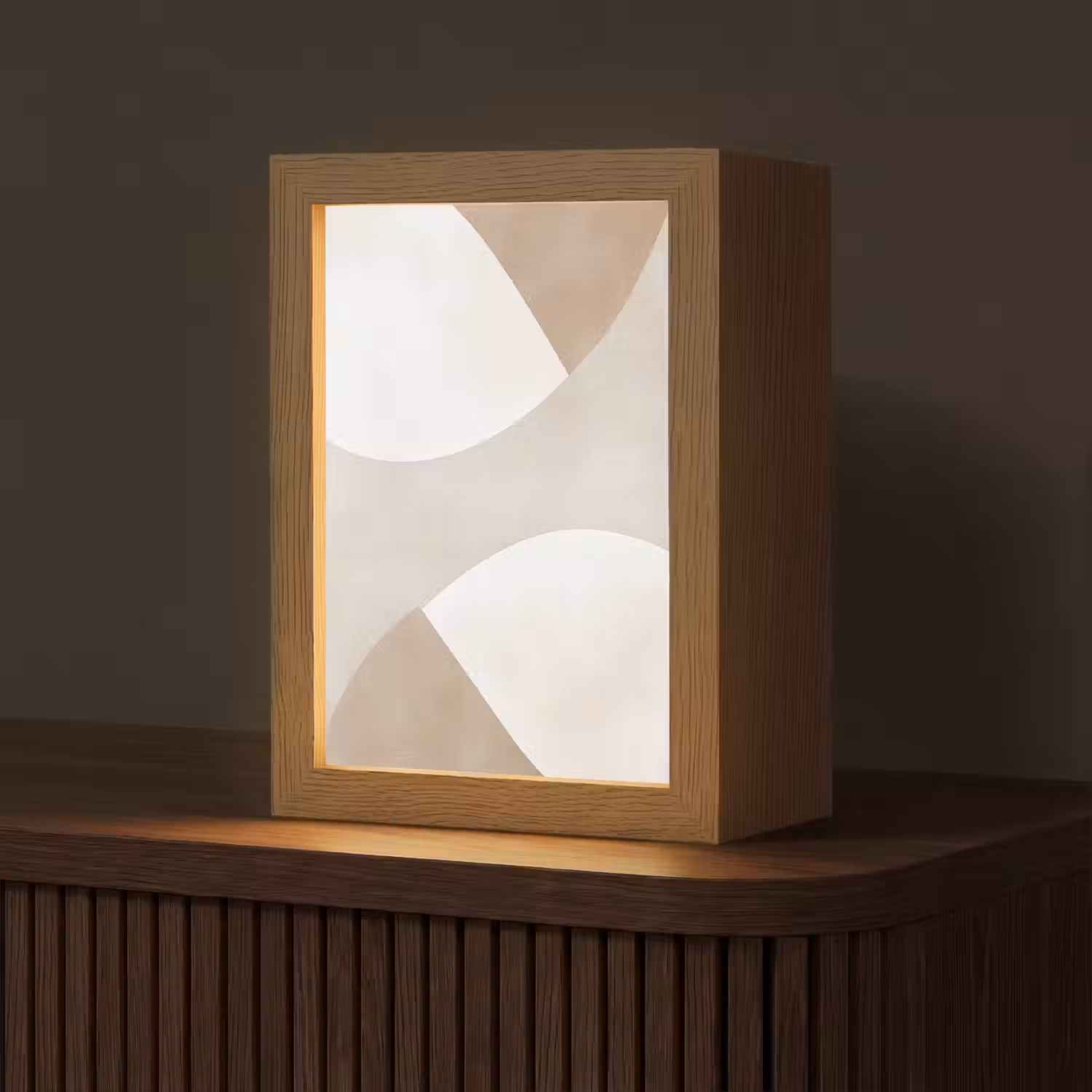 Bruin - Japandi - Abstract Light Box met kabel (Tafellamp) klein -z3d_website