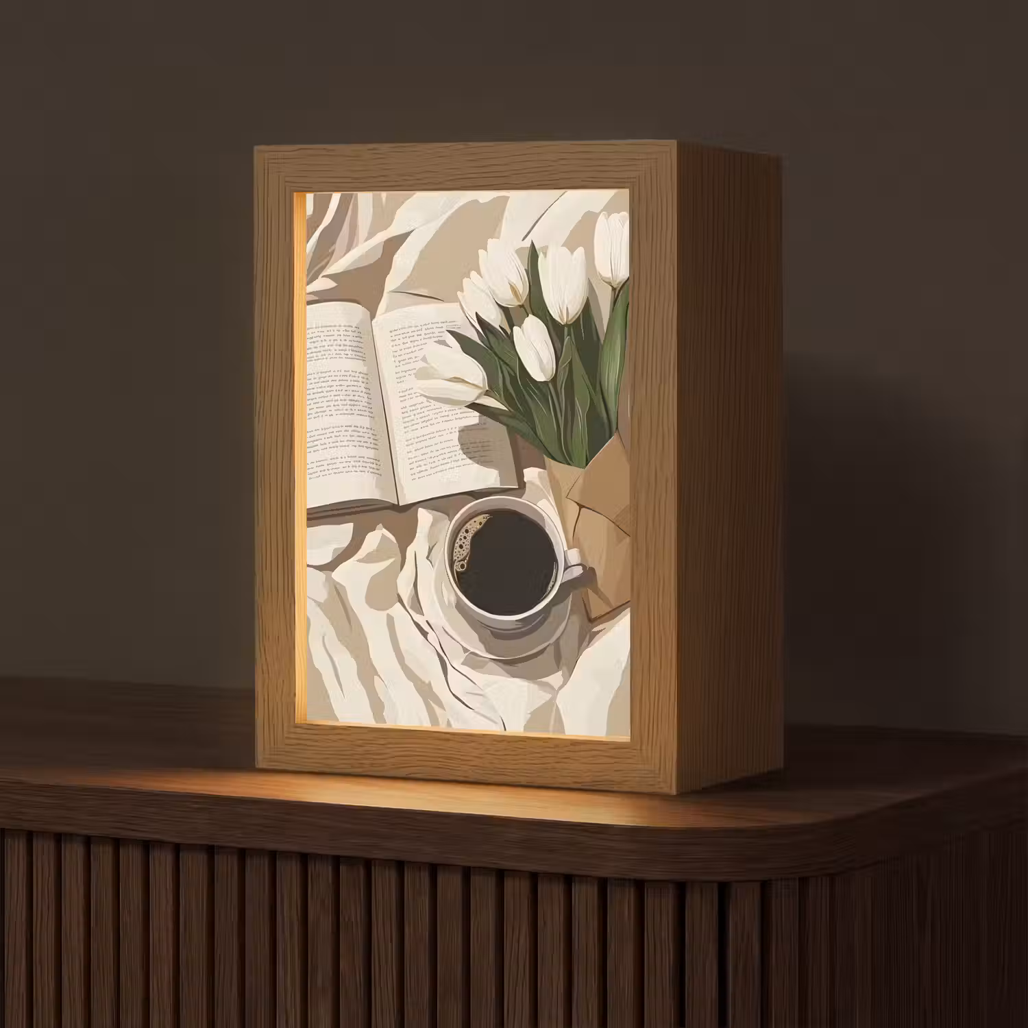 Boek - Illustratie - Tulpen - Koffie Light Box met kabel (Tafellamp) klein -z3d_website