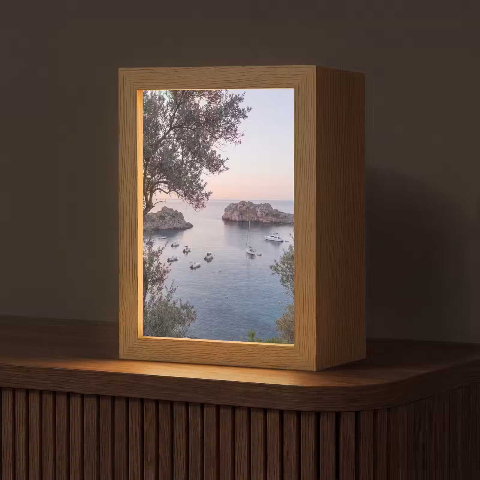 Tischlampe - Bucht – Boote – Sonnenuntergang - Baai - boten - zonsondergang Light Box met kabel (Tafellamp) klein