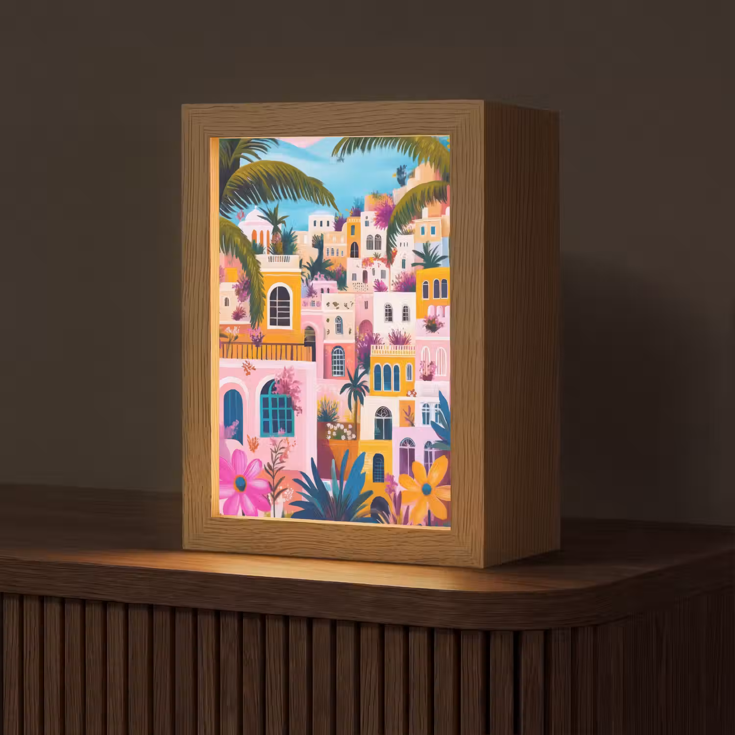 Kleurrijk - Roze - Oranje - Geel - Bloemen Light Box met kabel (Tafellamp) klein -z3d_website