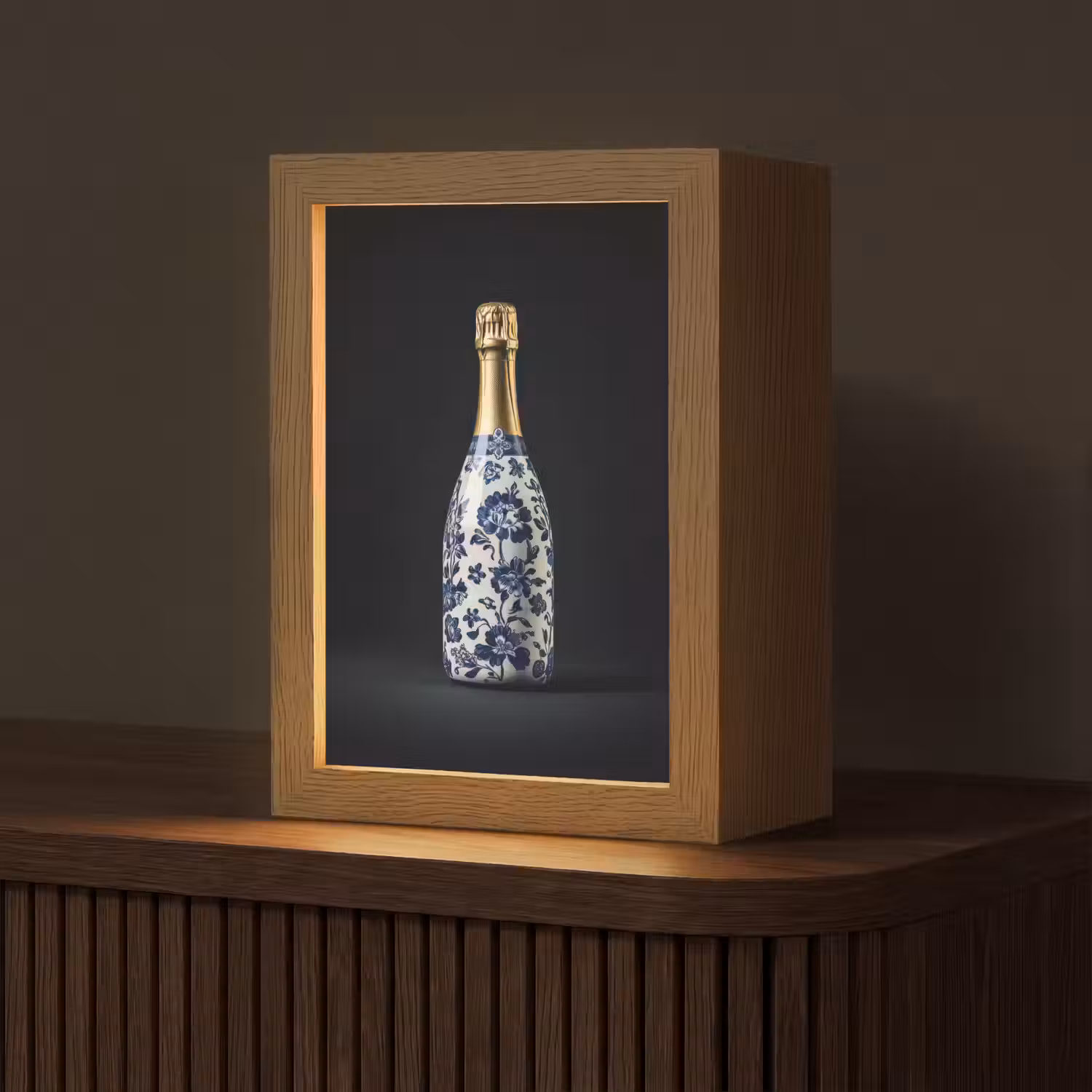 Champagne - Bloemen - Goud - Chique Light Box met kabel (Tafellamp) klein -z3d_website