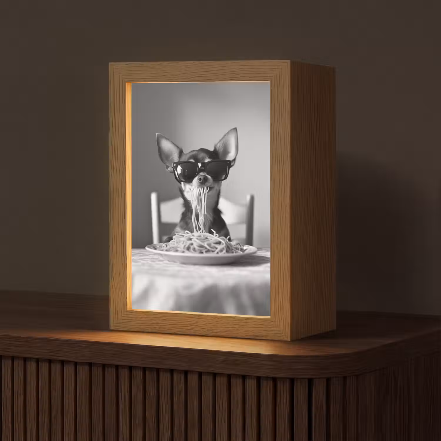 Chihuahua - Hond - Zonnebril - Humoristisch - Zwart - Wit - Spaghetti Light Box met kabel (Tafellamp) klein -z3d_website