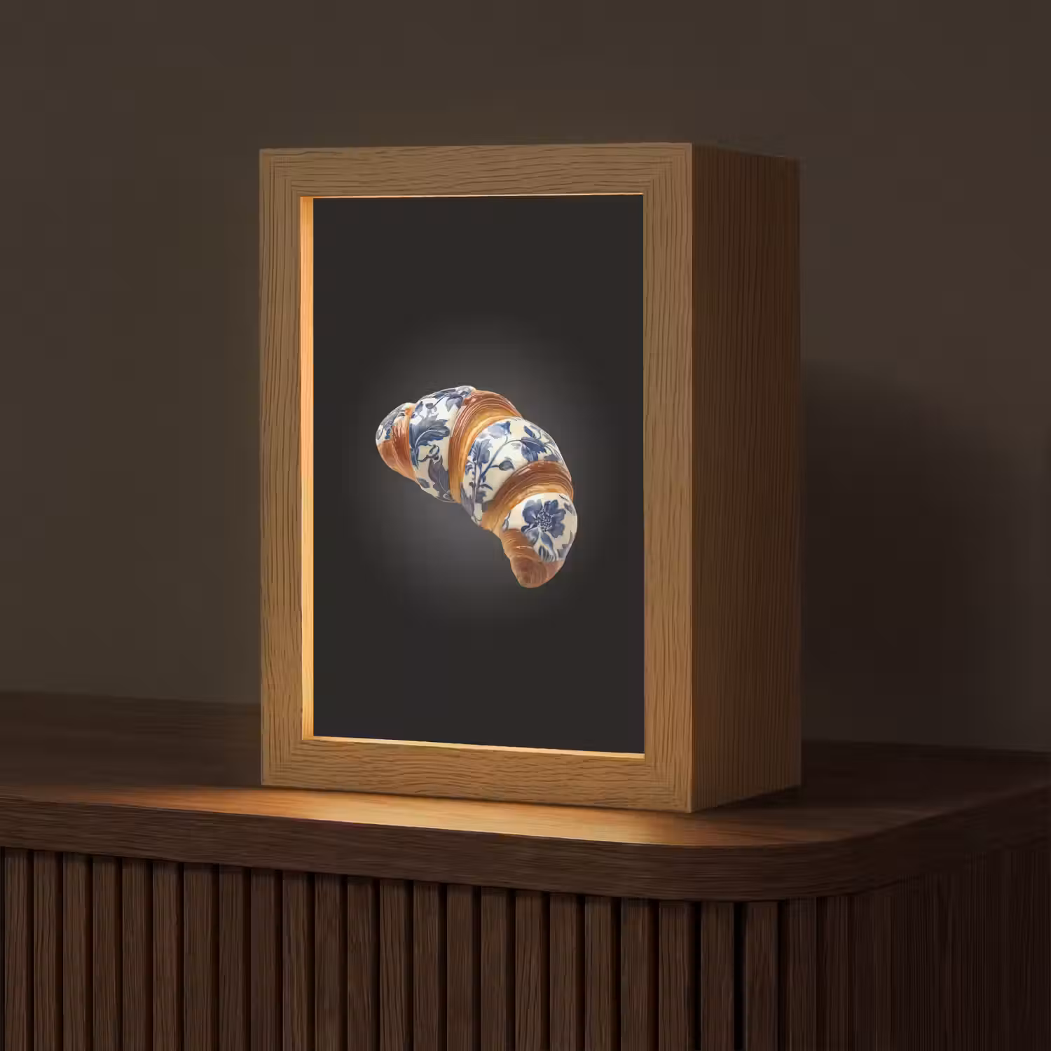 Croissant - Bloemenpatroon - Delftsblauw Light Box met kabel (Tafellamp) klein -z3d_website
