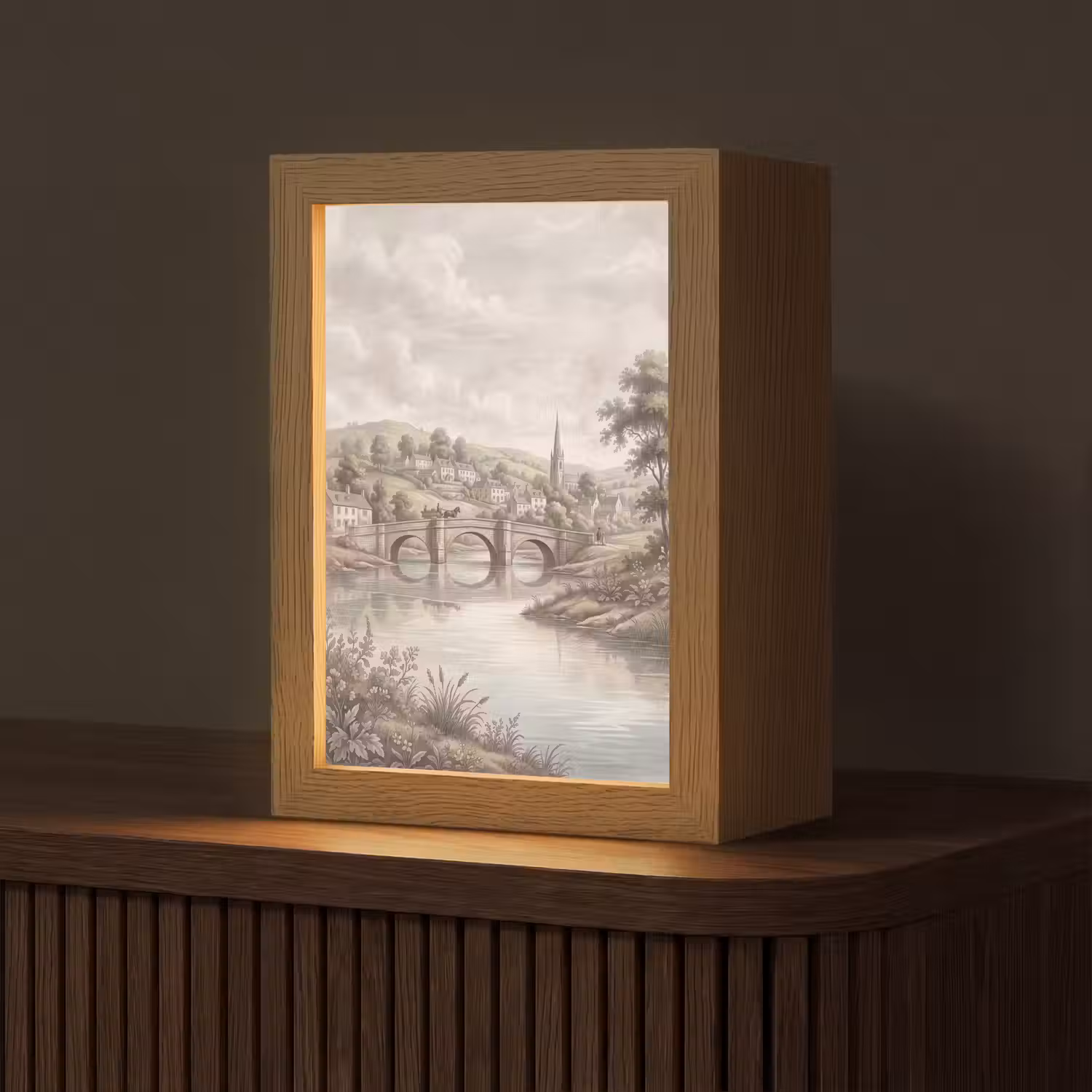 Dorp - Brug - Uitzicht - Groen Light Box met kabel (Tafellamp) klein -z3d_website