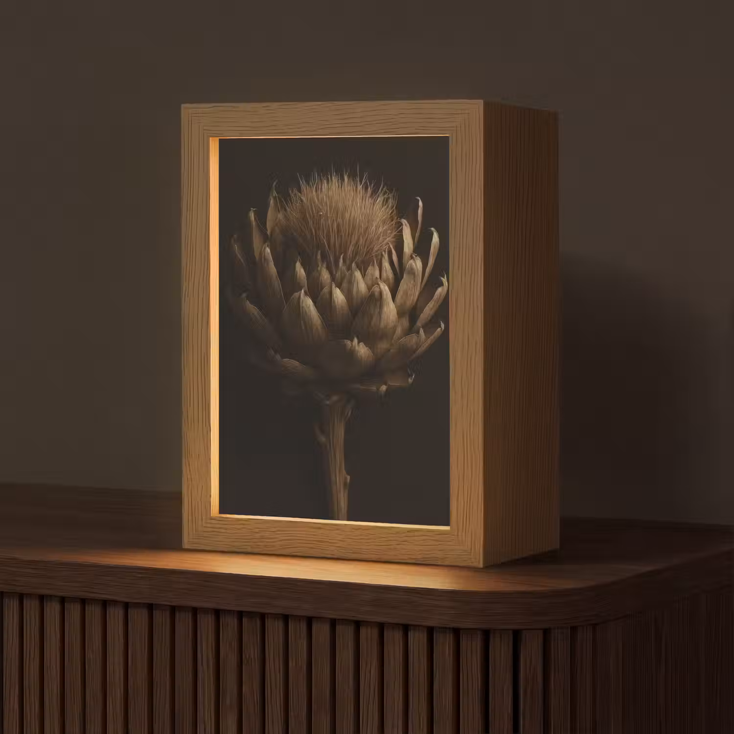 Donkerbruin - Bloem - Textuur - Artisjok Light Box met kabel (Tafellamp) klein -z3d_website