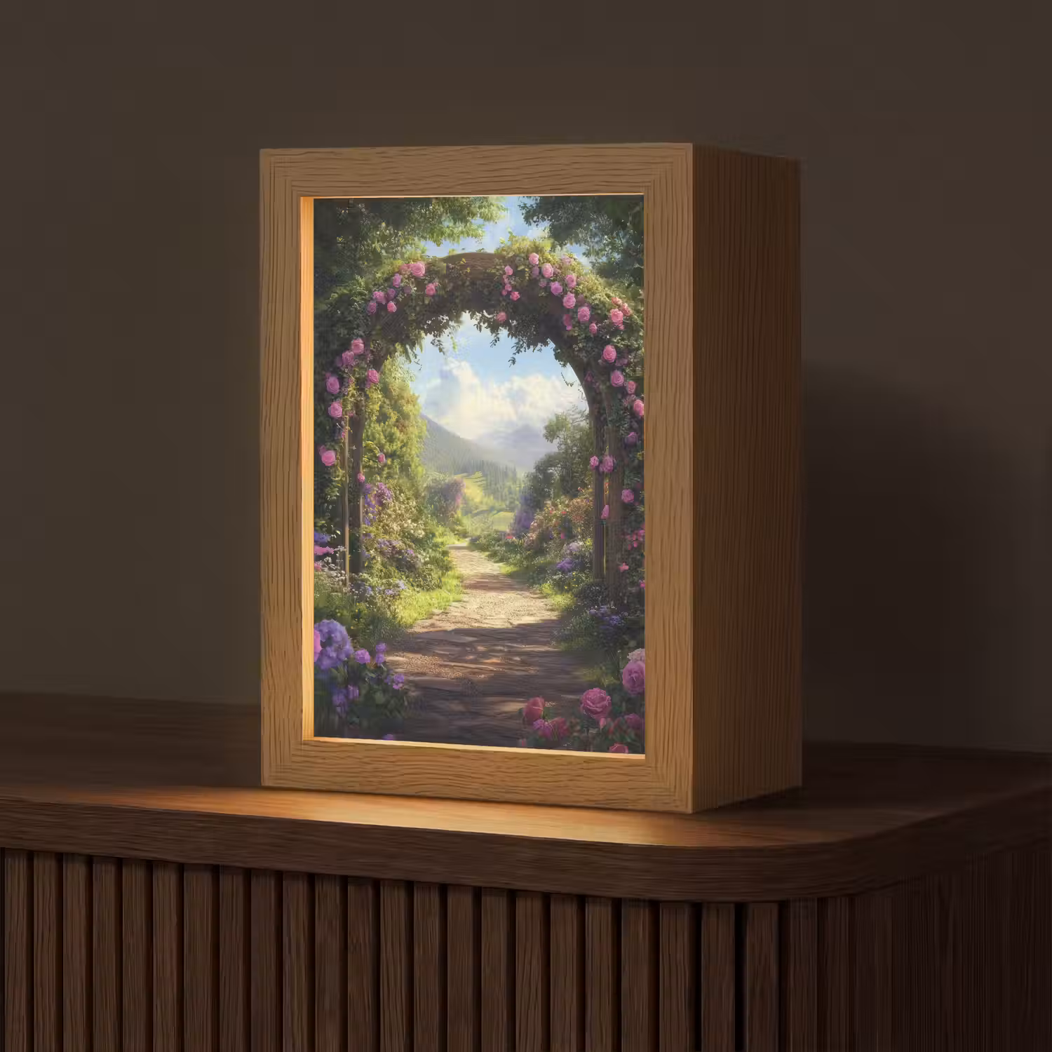 Doorkijk - Rozenboog - Uitzicht - Landschap - Bloemen Light Box met kabel (Tafellamp) klein -z3d_website