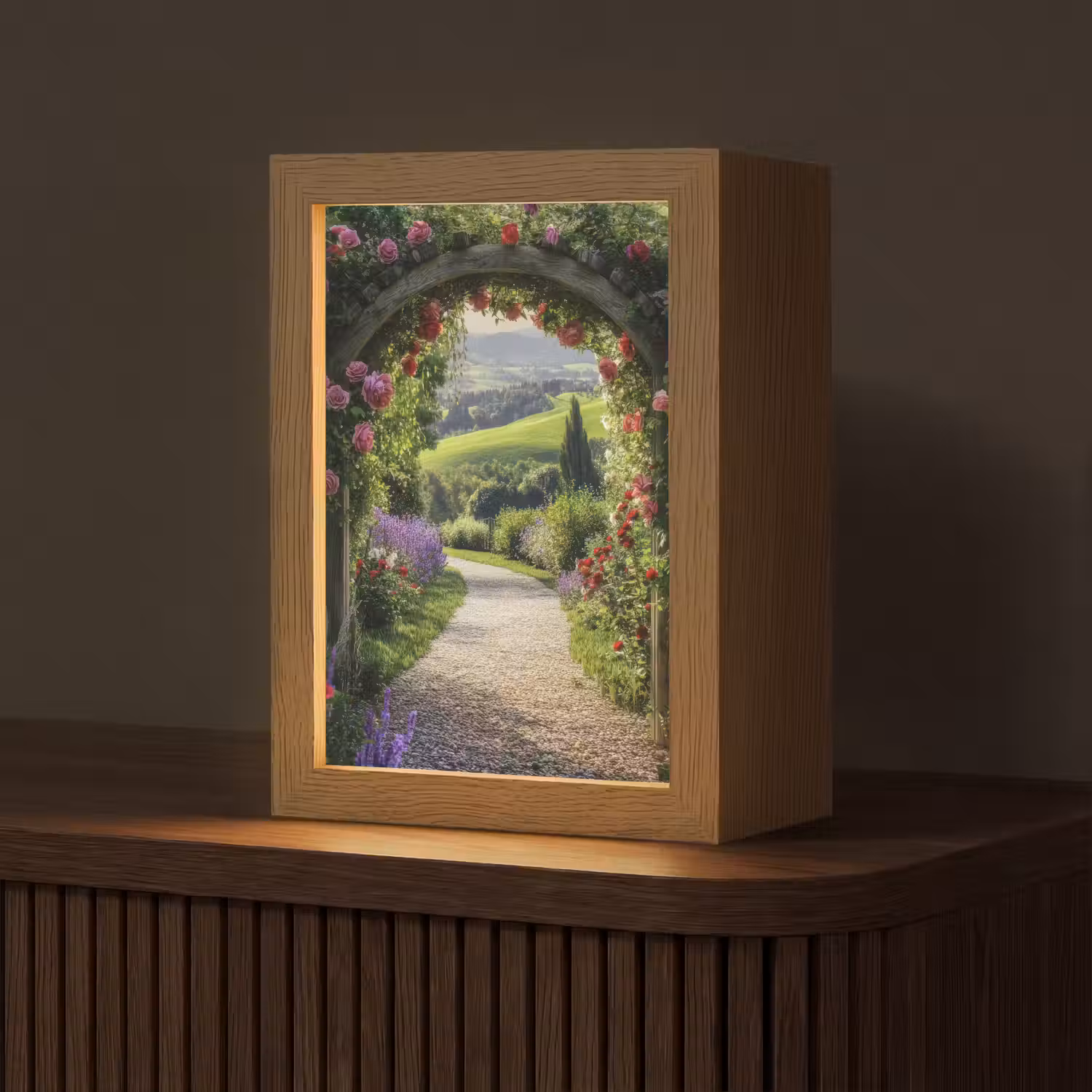 Doorkijk - Tuinboog - Bloemen - Natuur - Pad Light Box met kabel (Tafellamp) klein -z3d_website