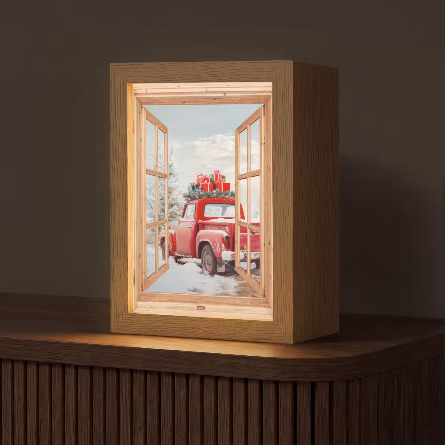 Doorkijk - Auto - Kerst - Cadeaus - Winter - Landschap Light Box met kabel (Tafellamp) klein -z3d_website