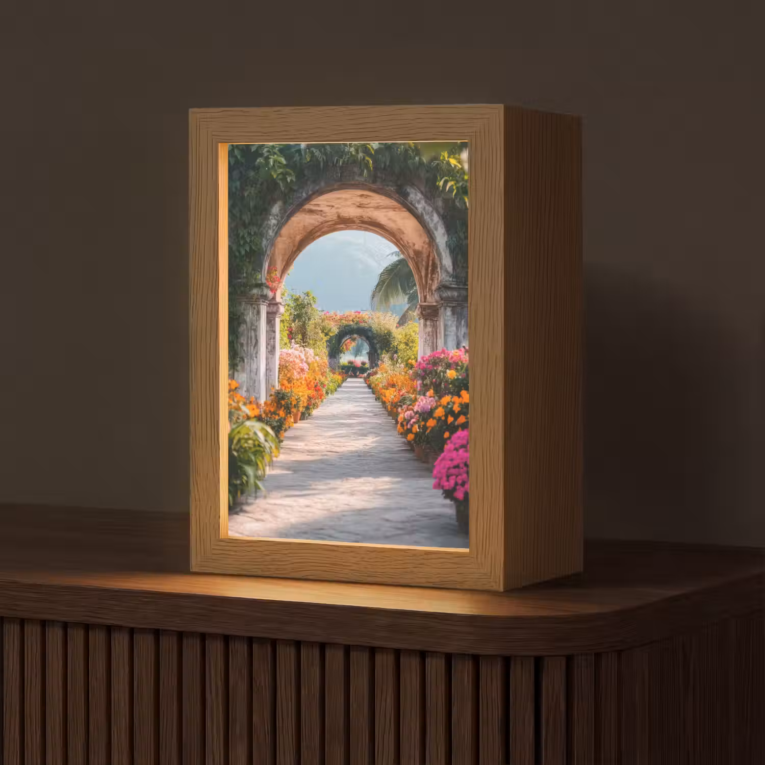 Doorkijk - Bloemen - Tropisch - Kleurrijk Light Box met kabel (Tafellamp) klein -z3d_website