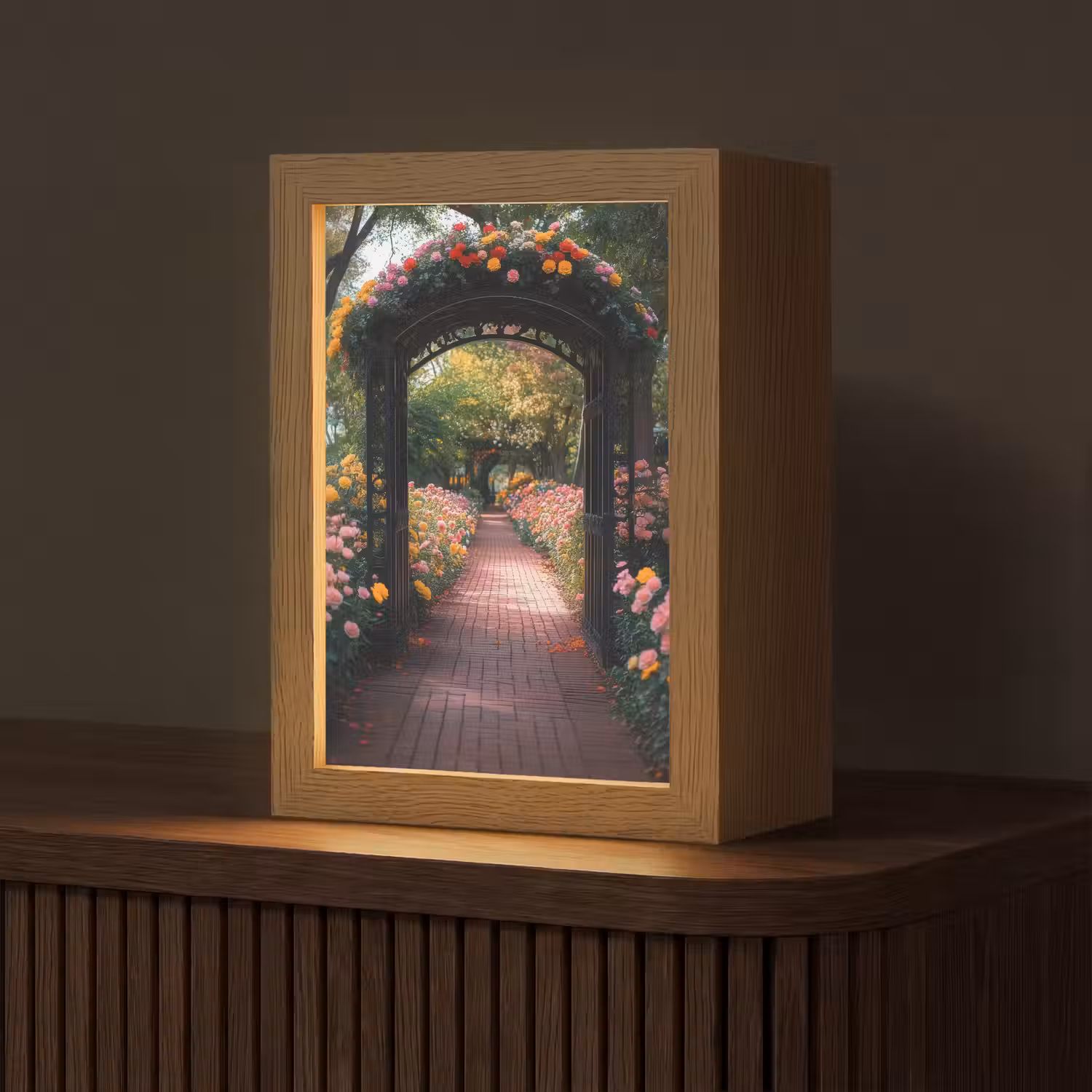 Doorkijk - Bloemen - Pad - Natuur - Kleurrijk Light Box met kabel (Tafellamp) klein -z3d_website