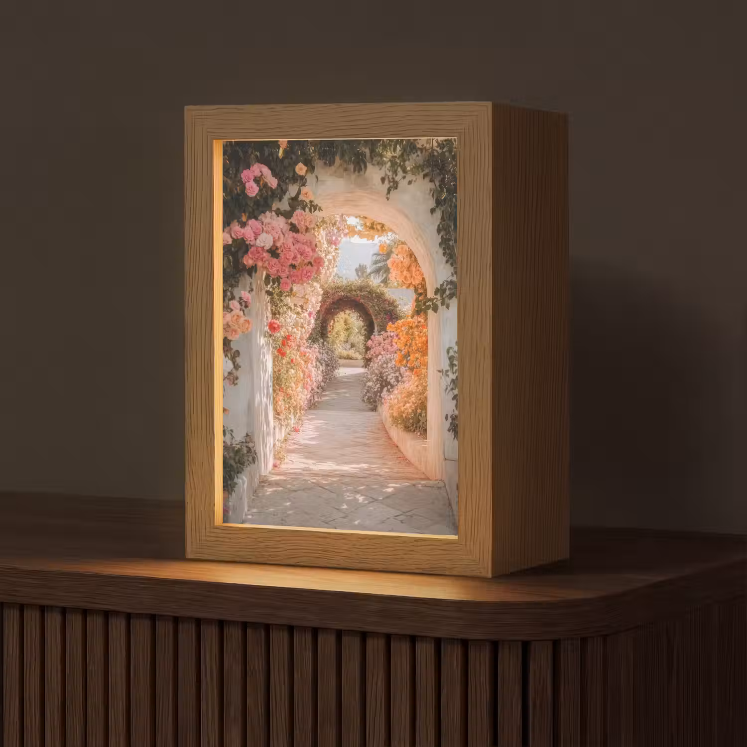 Doorkijk - Boog - Bloemen - Pastel Light Box met kabel (Tafellamp) klein -z3d_website