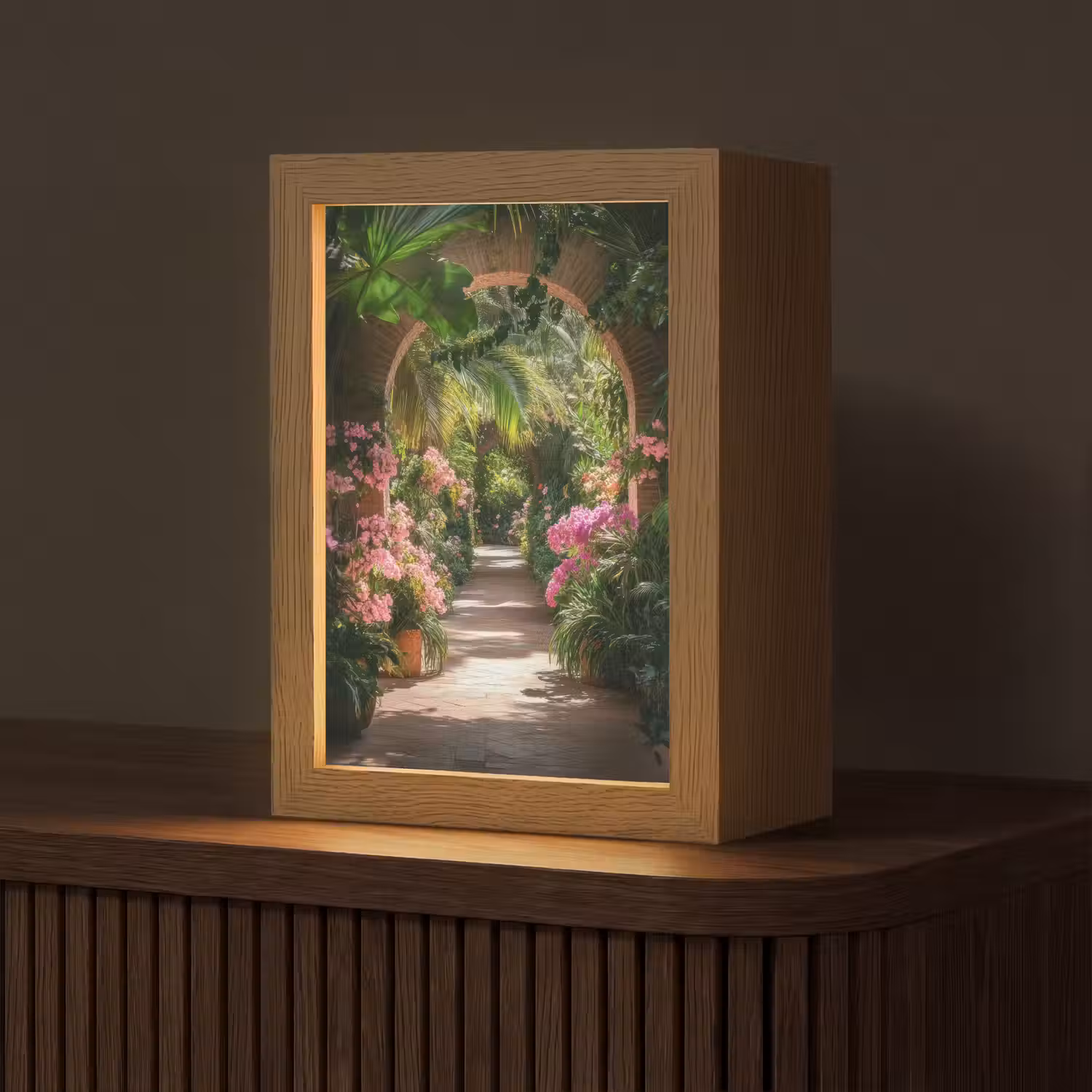 Doorkijk - Tropisch - Bloemen - Natuur Light Box met kabel (Tafellamp) klein -z3d_website