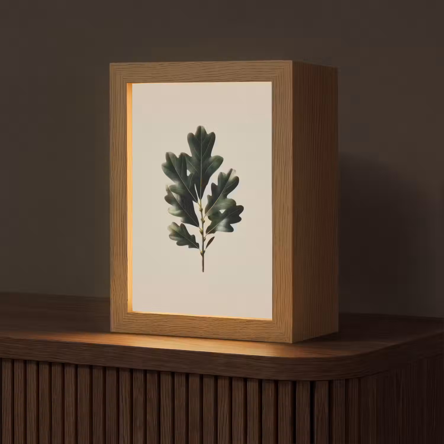 Eikenbladeren - Beige - Groen - Golvende randen Light Box met kabel (Tafellamp) klein -z3d_website