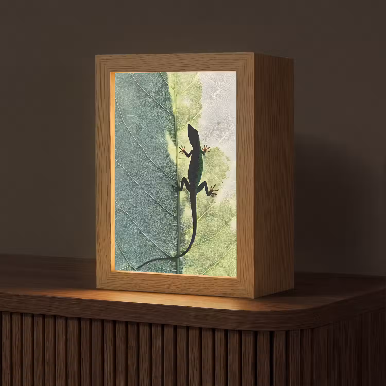 Hagedis - Blad - Nerven - Groen Light Box met kabel (Tafellamp) klein -z3d_website
