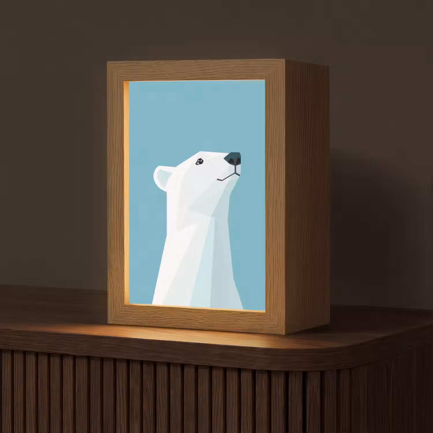 Ijsbeer - Lichtblauw - Minimalistisch Light Box met kabel (Tafellamp) klein -z3d_website