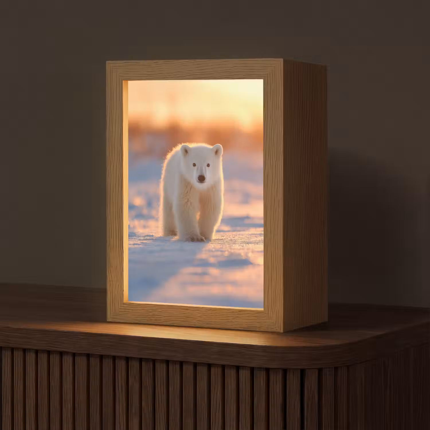 Ijsbeer - Sneeuw - Zonsopgang Light Box met kabel (Tafellamp) klein -z3d_website