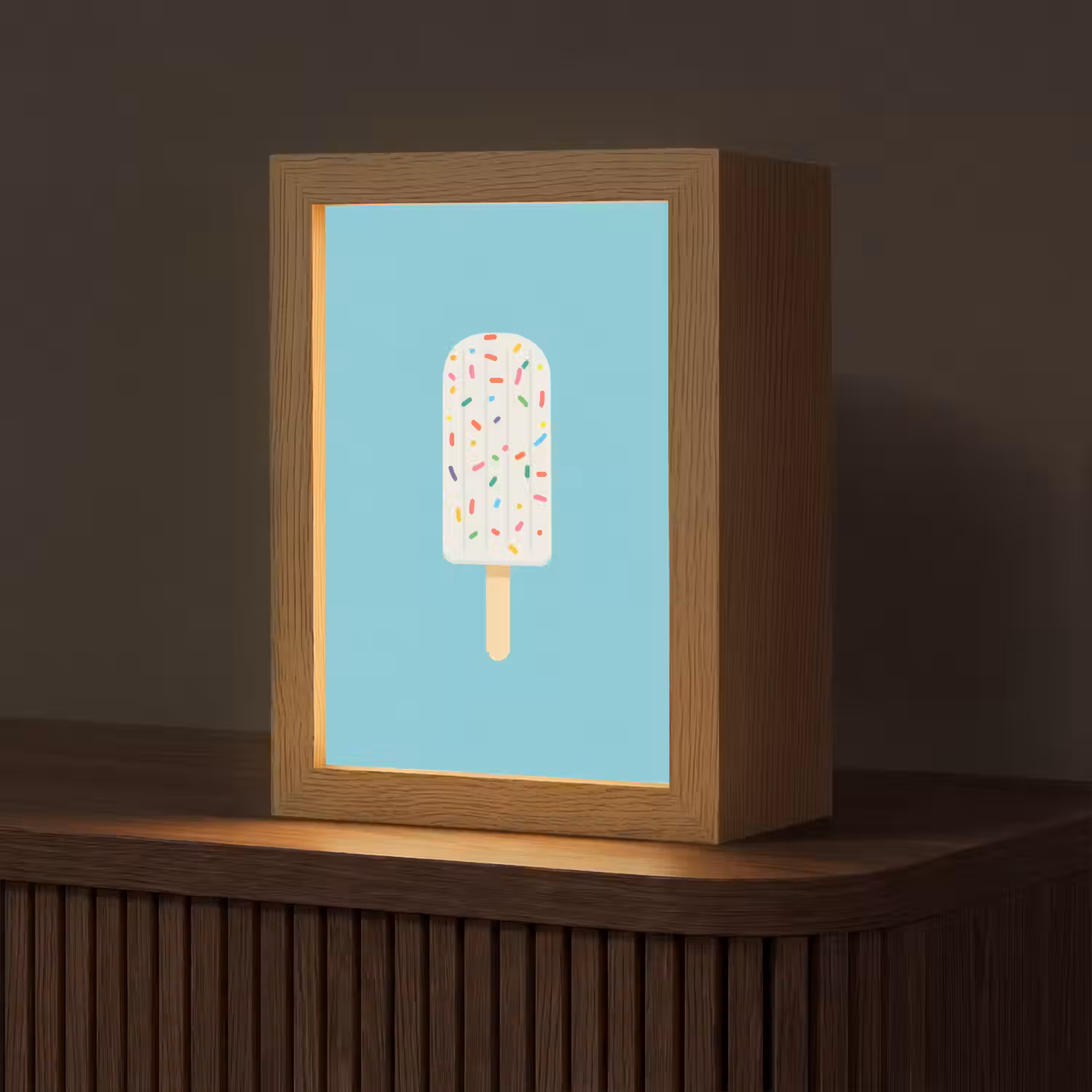 Ijsje - Stokje - Sprinkles - Lichtblauw Light Box met kabel (Tafellamp) klein -z3d_website