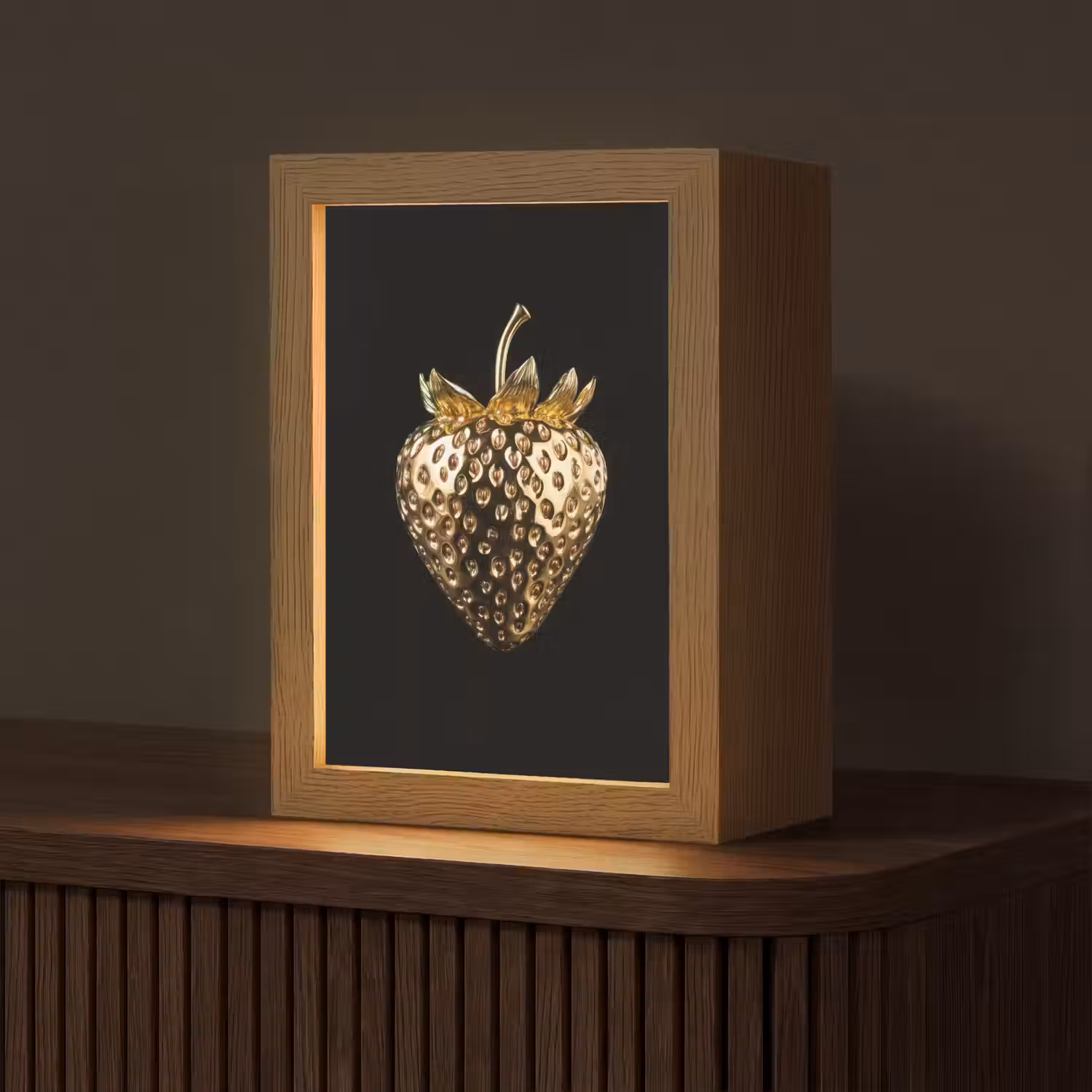 Aardbei - Goud - Zwart - Chrome Light Box met kabel (Tafellamp) klein -z3d_website
