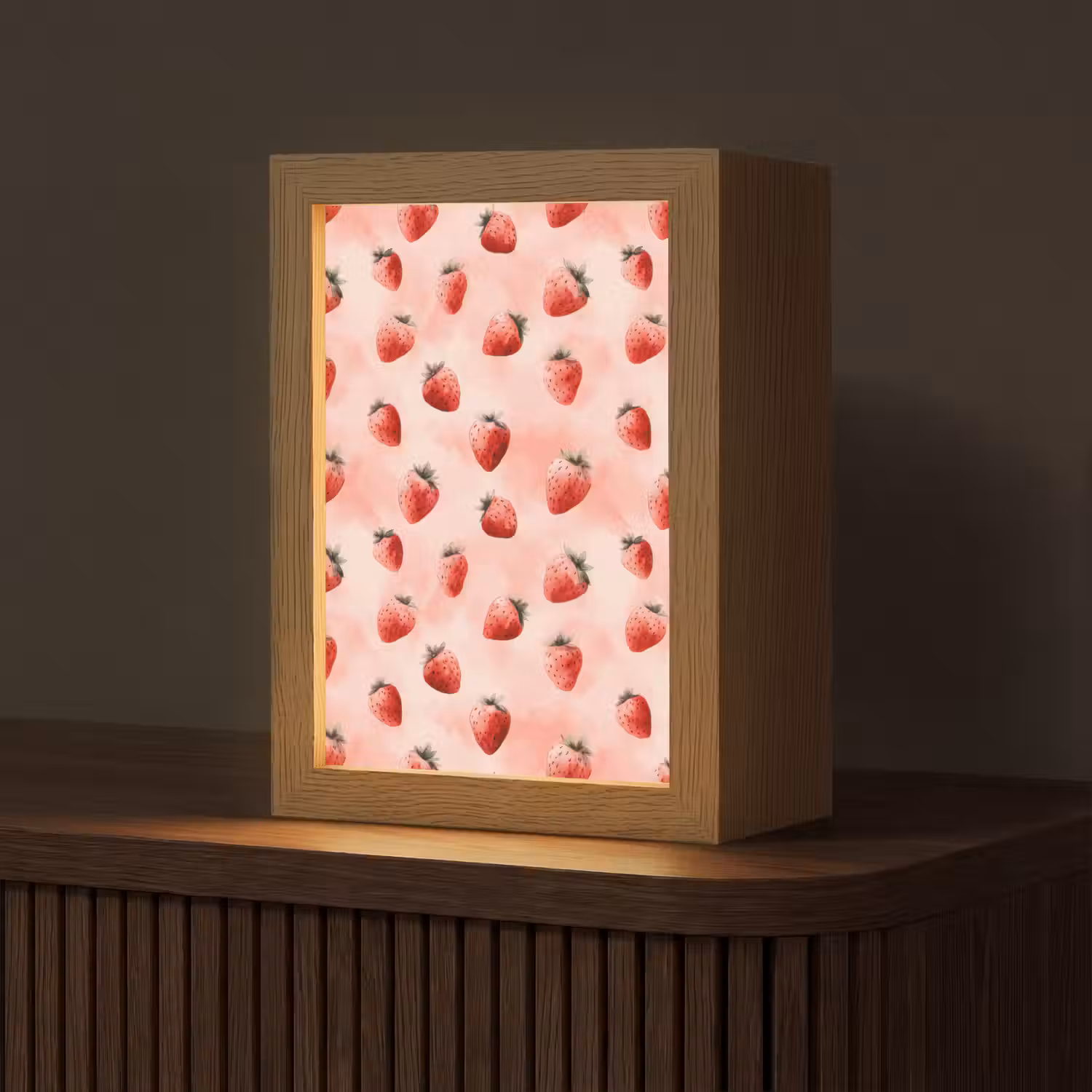 Aardbei - Patroon - Roze Light Box met kabel (Tafellamp) klein 925 -z3d_website