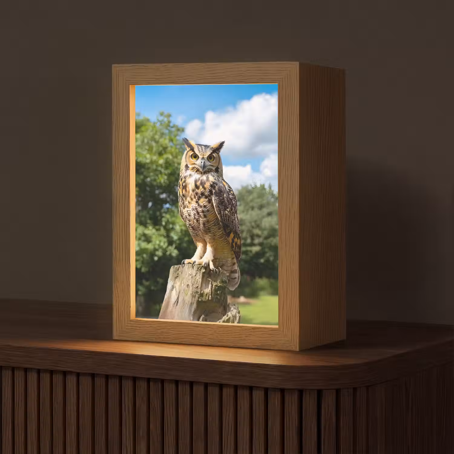 Uil - Boomstronk - Bos - Lucht Light Box met kabel (Tafellamp) klein -z3d_website