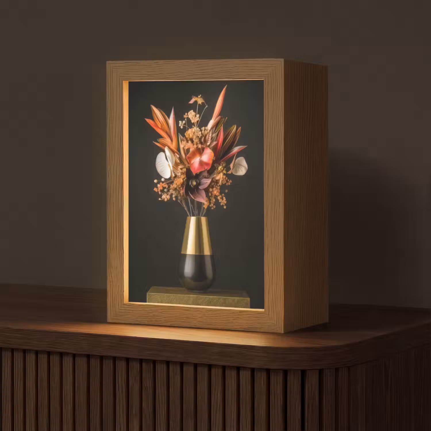 Exotisch - Boeket - Vaas - Goud Light Box met kabel (Tafellamp) klein -z3d_website