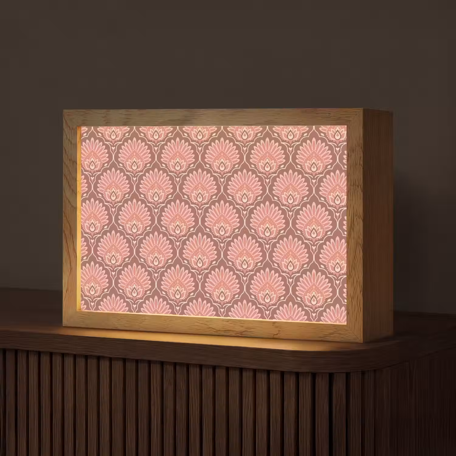 Waaiermotief - Patroon - Roze Light Box met kabel (Tafellamp) klein -z3d_website