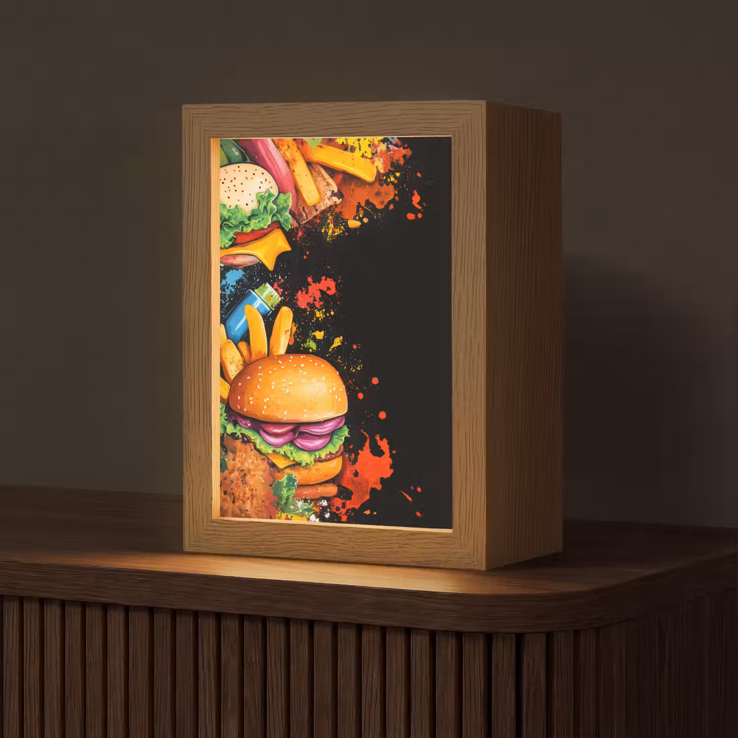 Fastfood - Graffiti - Hamburger - Eten - Modern Light Box met kabel (Tafellamp) klein -z3d_website