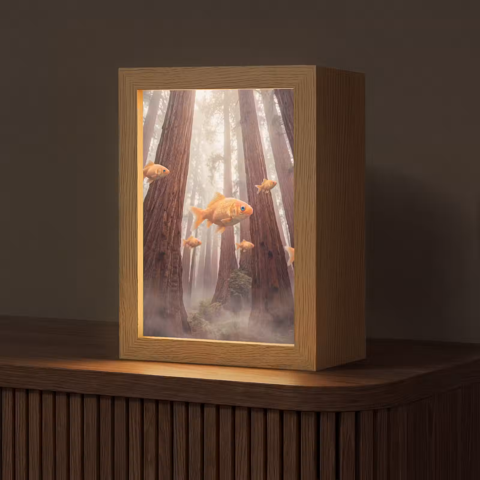 Tischlampe - Fisch – Wald – Fantasie - Vis - Bos - Fantasie Light Box met kabel (Tafellamp) klein